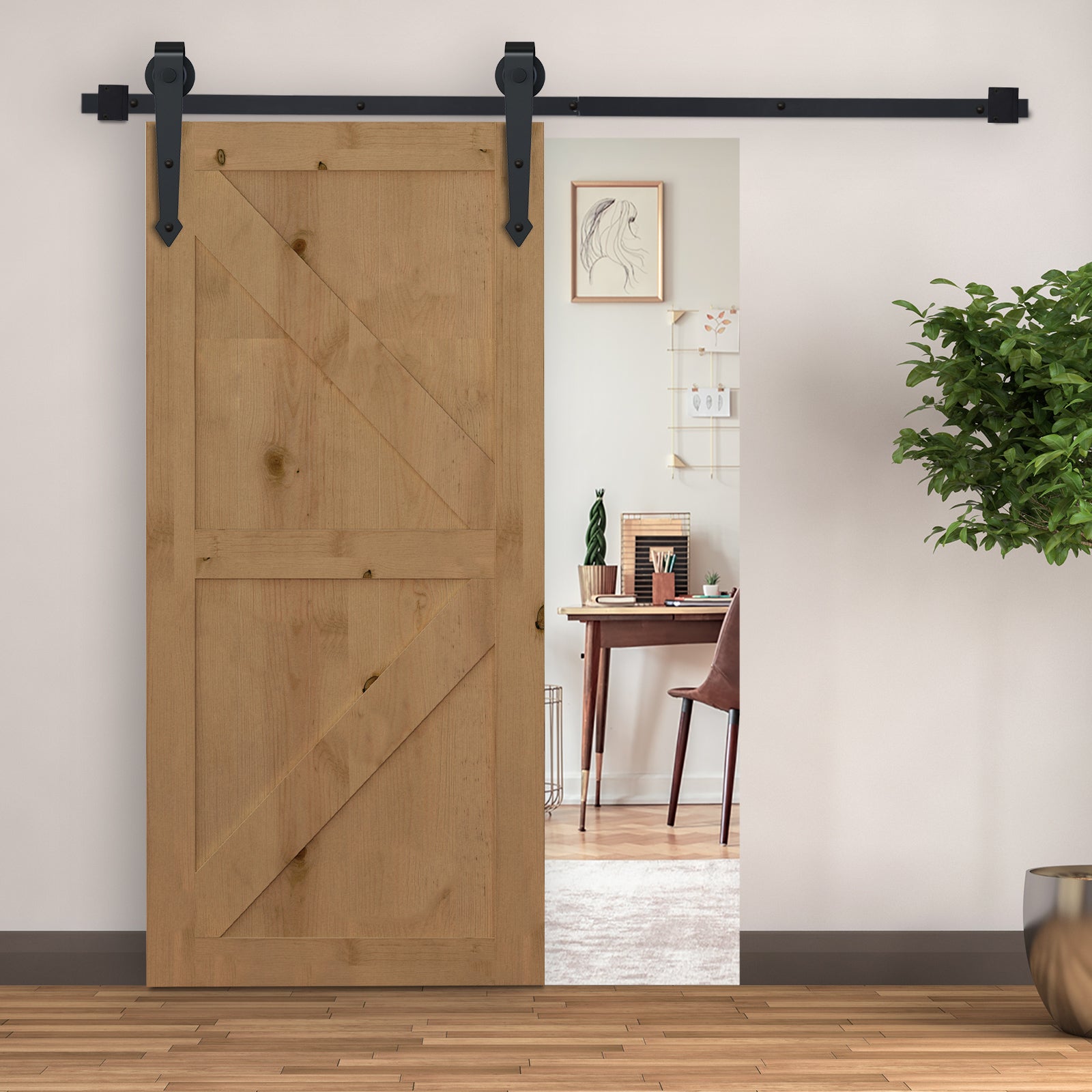 HOMCOM Schiebetür-Kit, rustikales Design, Kohlenstoffstahl, trägt bis zu 100 kg pro Paneel
