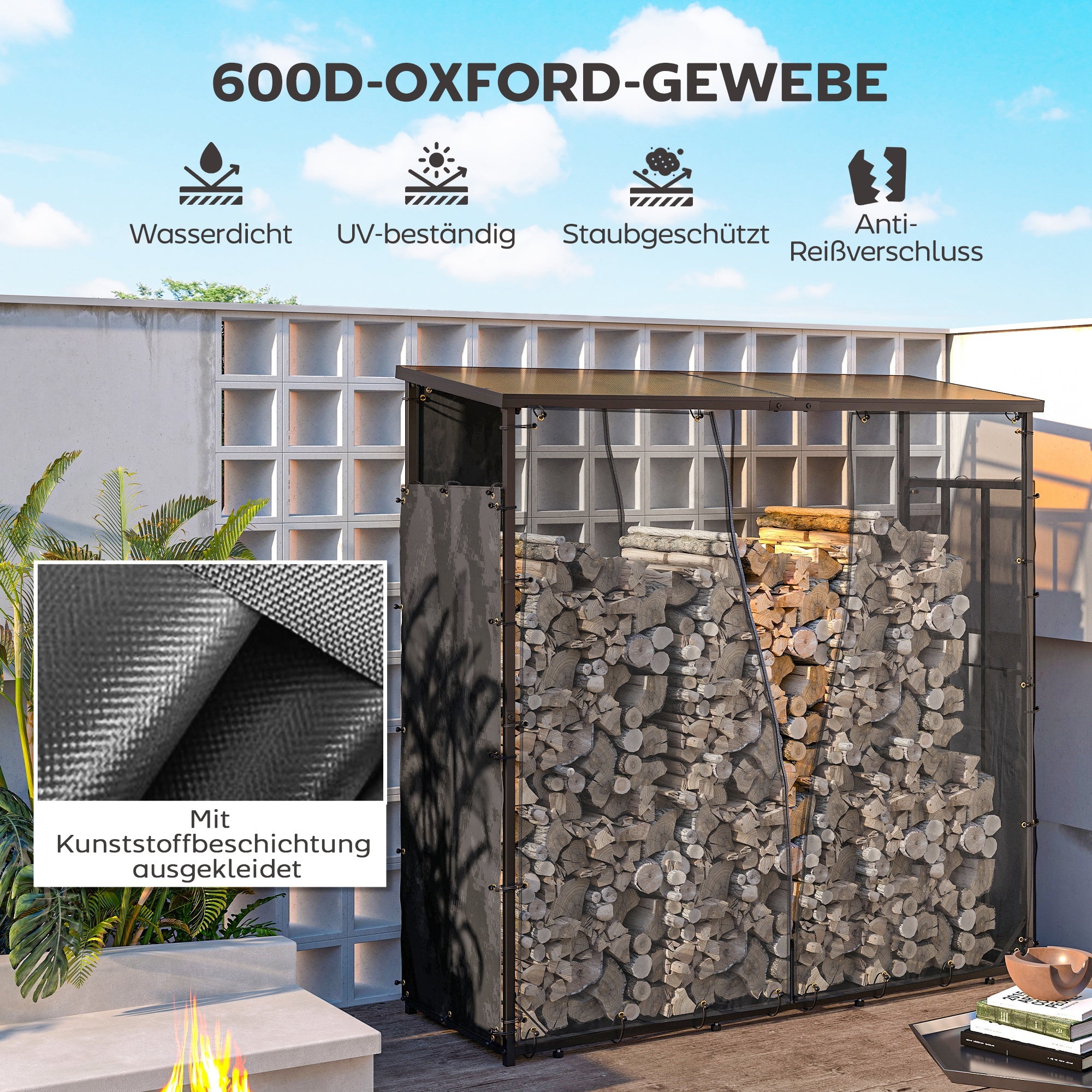 Outsunny Abdeckung für Brennholzregal, 2er-Set, wetterfest & staubdicht, 148 x 62 cm, Schwarz