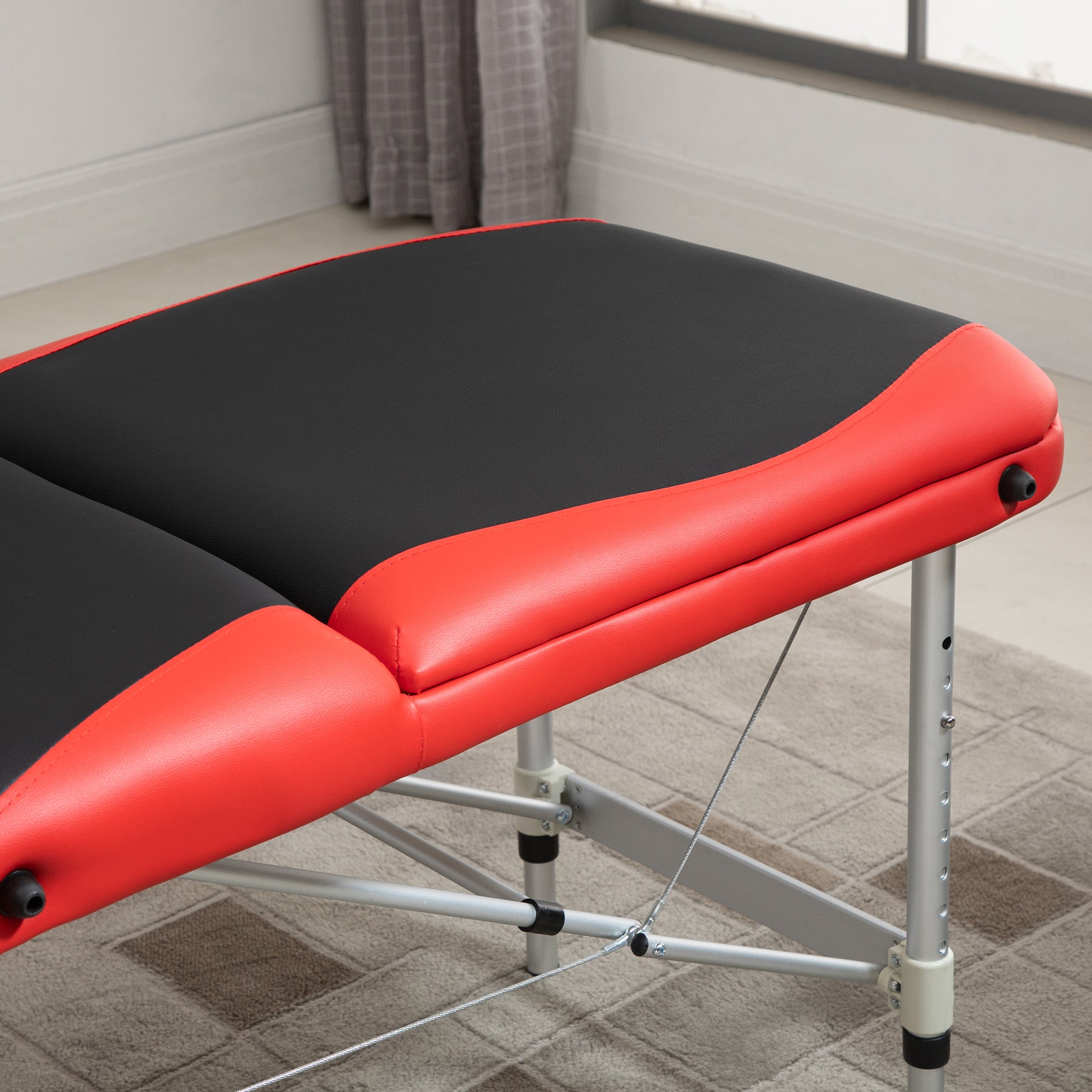 HOMCOM Massageliegen klappbar Kosmetikliegen höhenverstellbarer Massagetisch Massagebett Aluminium Schaumstoff Kunststoff Schwarz+Rot 215 x 81 x 61-84 cm