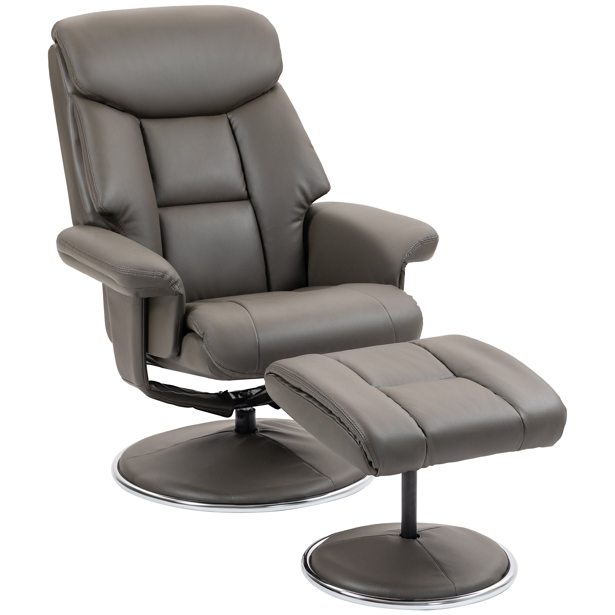 HOMCOM Relaxsessel mit Hocker, Rückenlehne verstellbar, Kunstleder, bis 150 kg, Grau