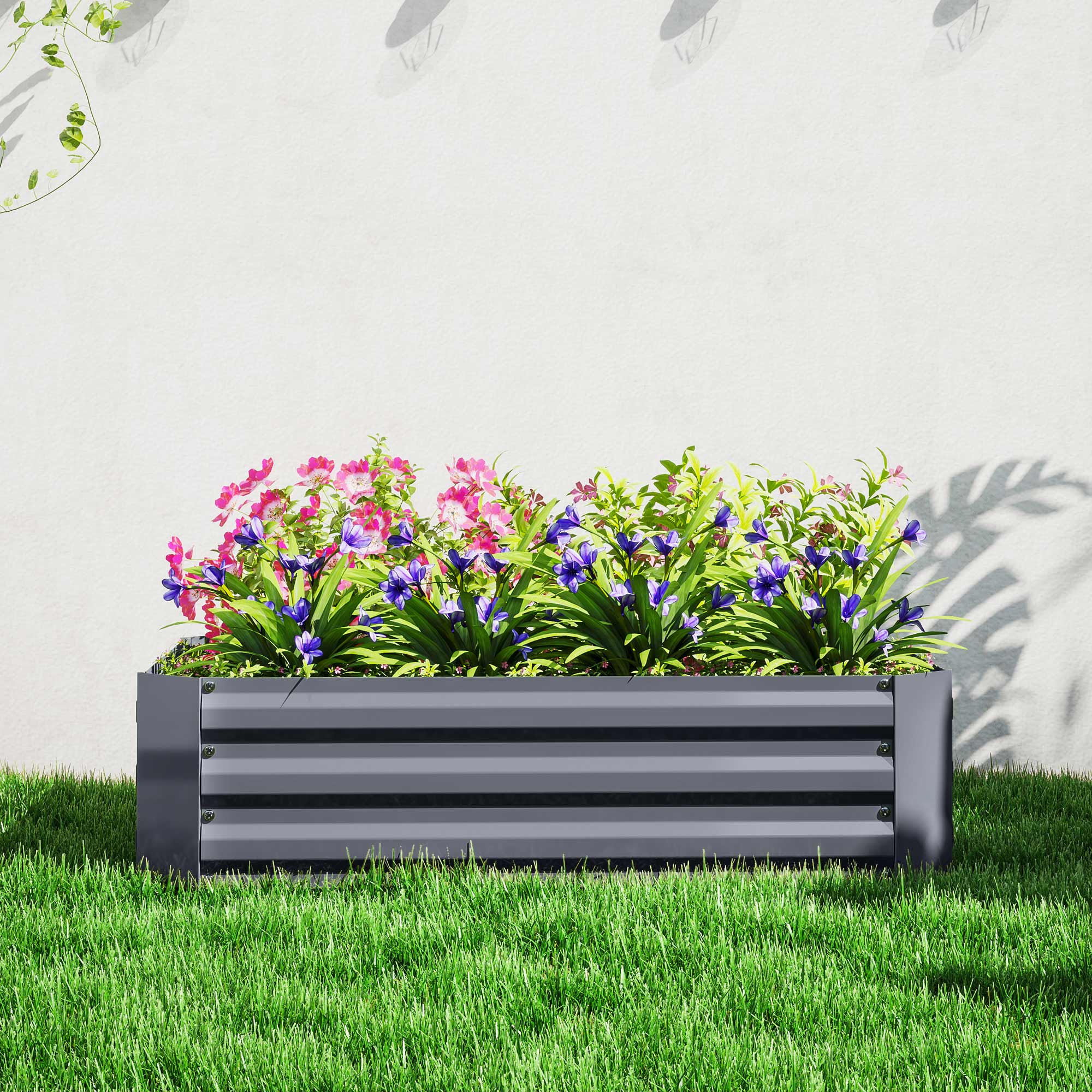 Outsunny Hochbeet aus verzinktem Stahl, Gartenbeet, Pflanzkasten für Garten, Blumenkasten, 120 x 90 x 30 cm, Dunkelgrau