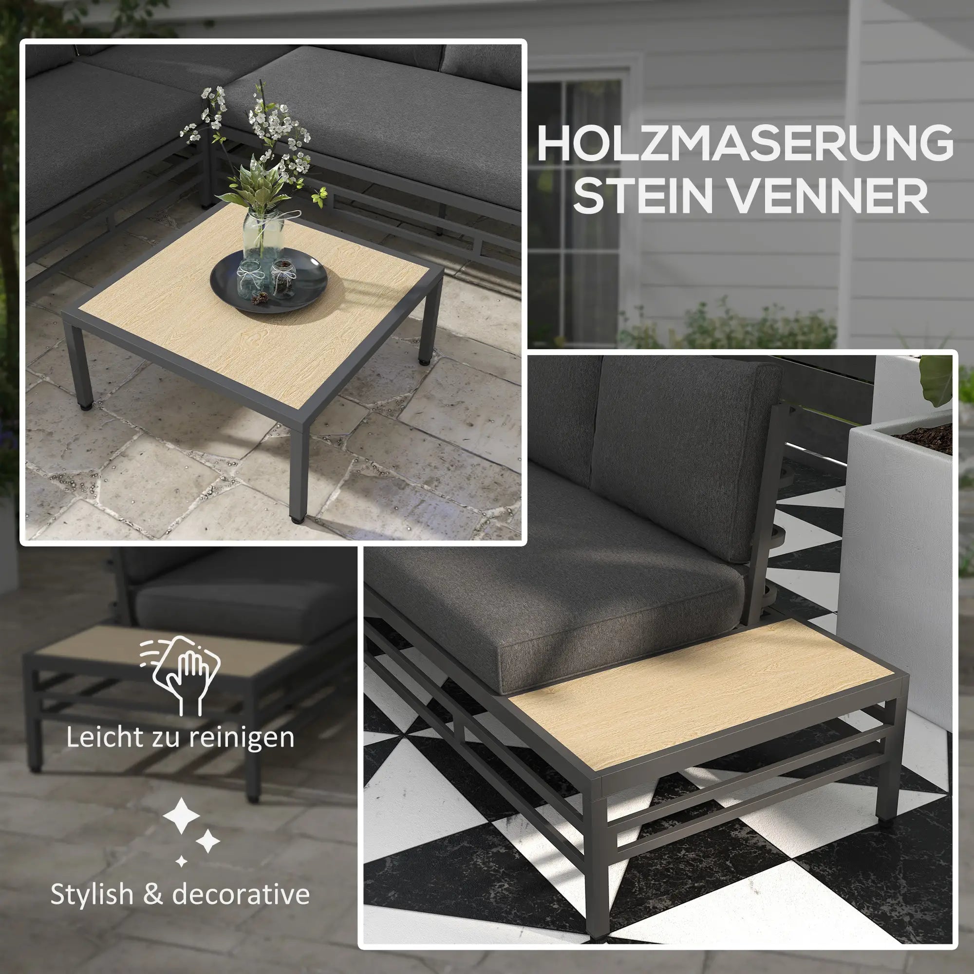 5-tlg. Gartenlounge-Set mit Sofa & Tisch, Grau