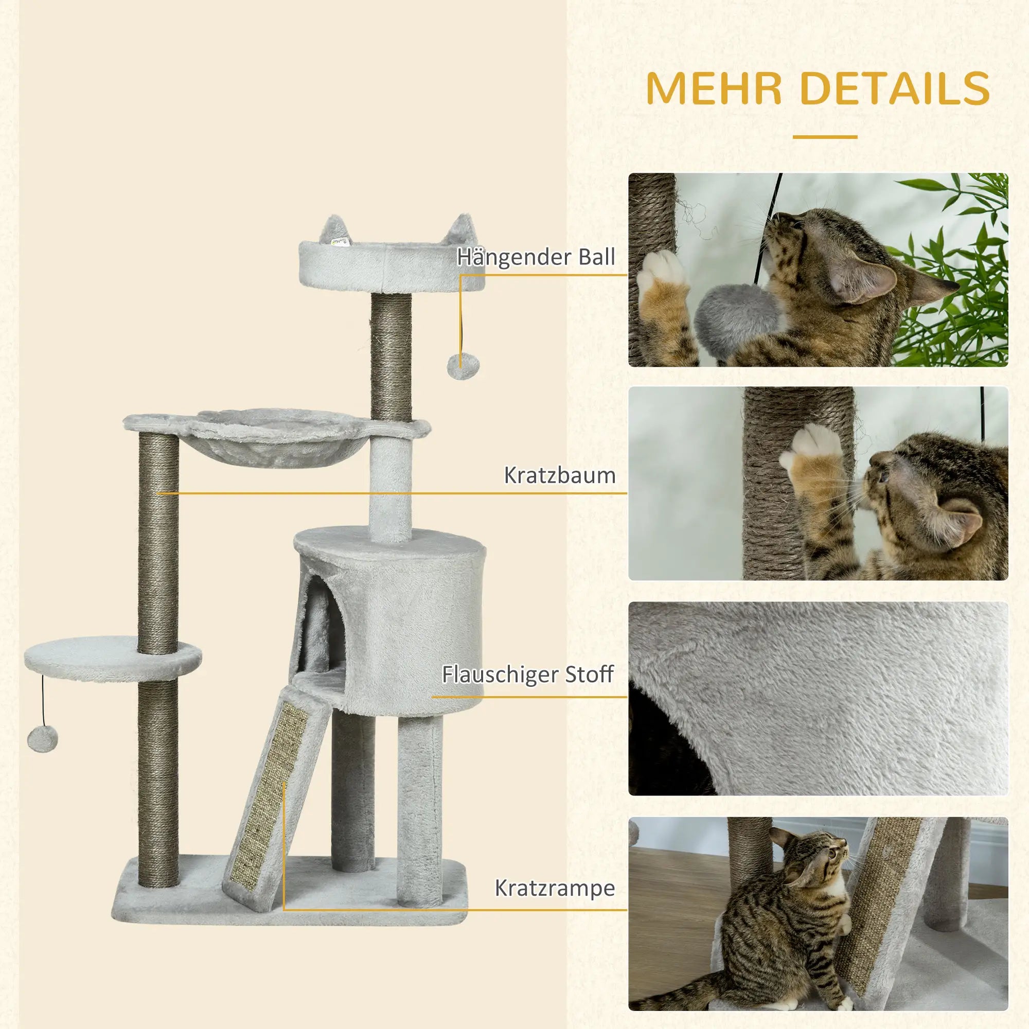 PawHut Kratzbaum Katzenbaum mit Höhle Rampe Spielzeugbällen
