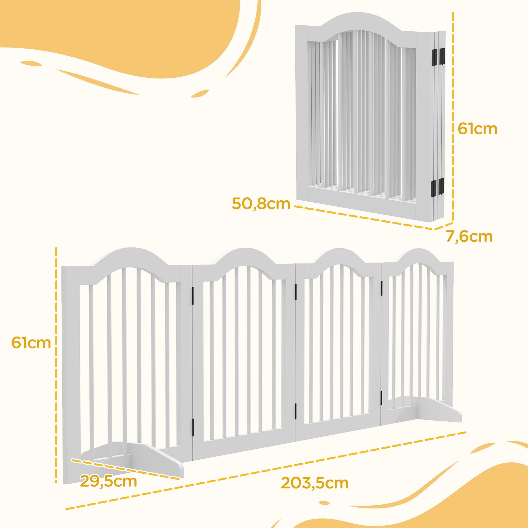 PawHut Faltbares Hunde-Absperrgitter, 4 Paneele, für Treppen, Flure, Türen, MDF/Massivholz, Weiß