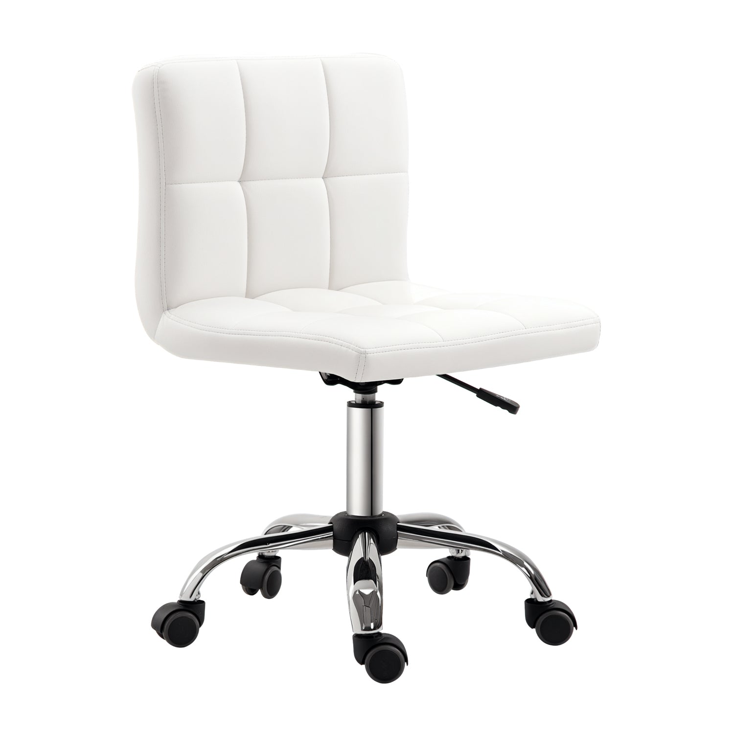 HOMCOM Bürostuhl, Drehstuhl, Kunstleder, Stahlstruktur, 5 Räder, gepolstert, Weiß