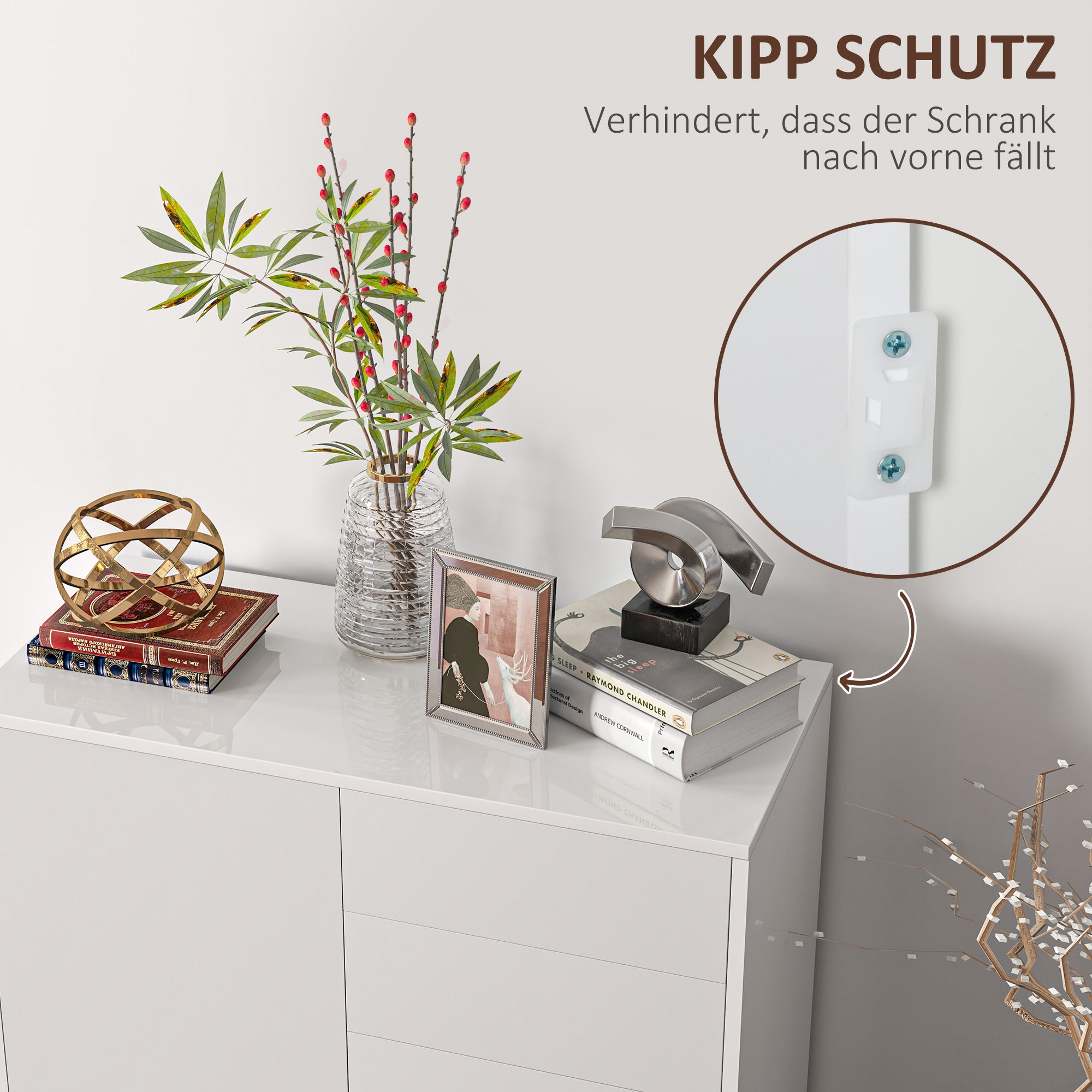 HOMCOM Aufbewahrungsschrank mit 2 Schubladen, 2 Türen, mit Kippschutz, für Wohnzimmer, Schlafzimmer, 79 x 36 x 74 cm, Weiß