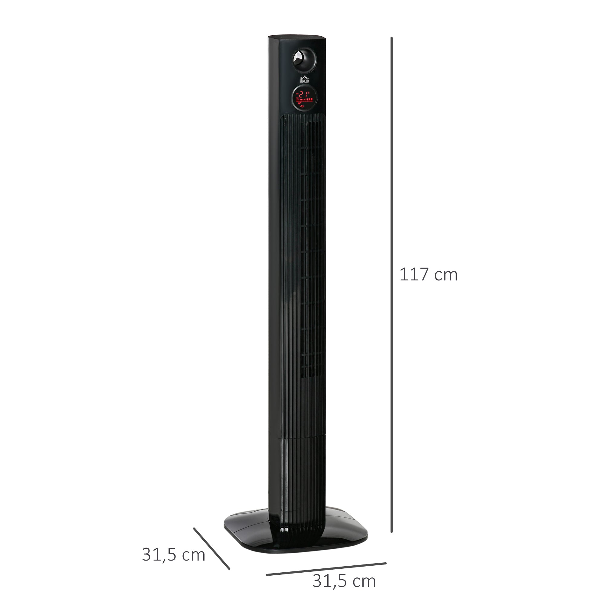 HOMCOM Turmventilator mit Fernbedienung 45W 70° Oszillation Säulenventilator Ventilator mit Aroma-Diffusor Timer-Funktion 3 Belüftungsstufen Schwarz
