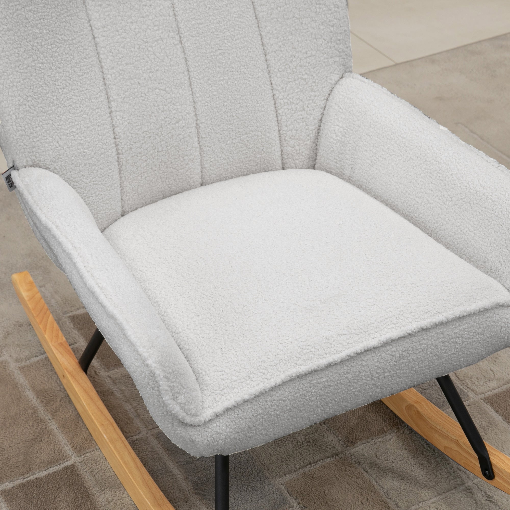 HOMCOM Schaukelstuhl Modern-Design Schaukelstuhl, Sherpa-Fleece, Steppung, 63 cm x 95cm x 97 cm Natur+ Grau