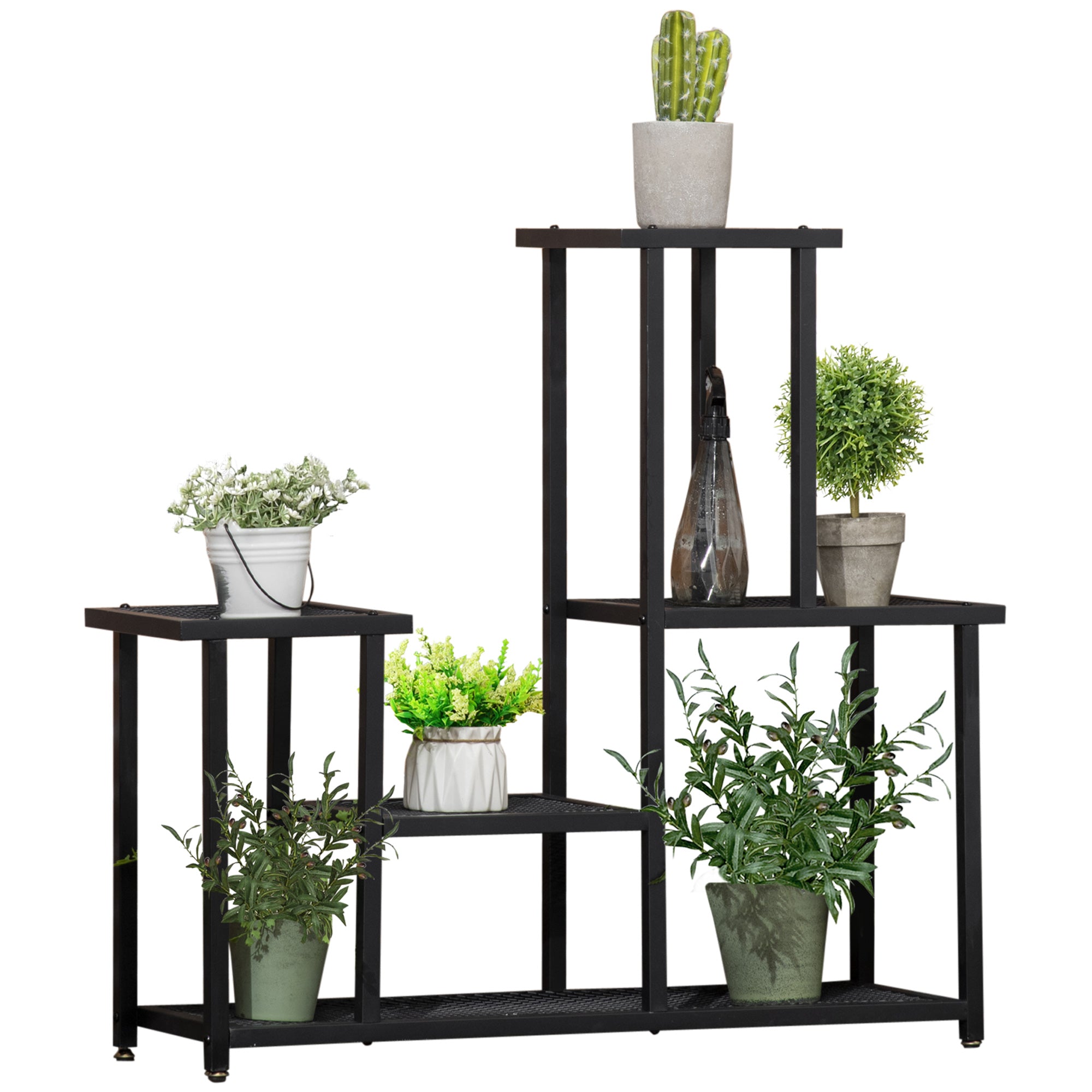 Outsunny Pflanzenregal mit 4 Regalen, wetterbeständig, Blumentreppe, 91 cm x 25 cm x 83 cm, Schwarz