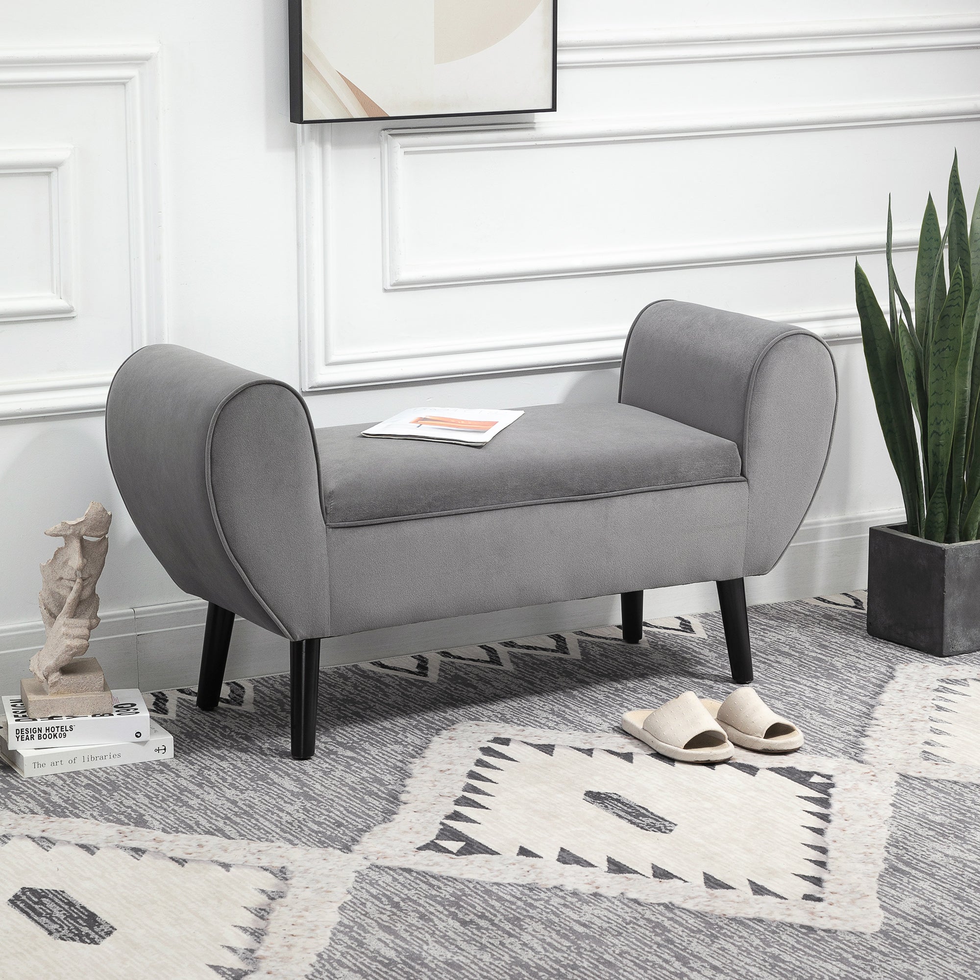 HOMCOM Polsterbank mit Stauraum und Armlehnen, Truhenbank für Flur, Schlafzimmer, Wohnzimmer, 118 x 42 x 66 cm, Dunkelgrau
