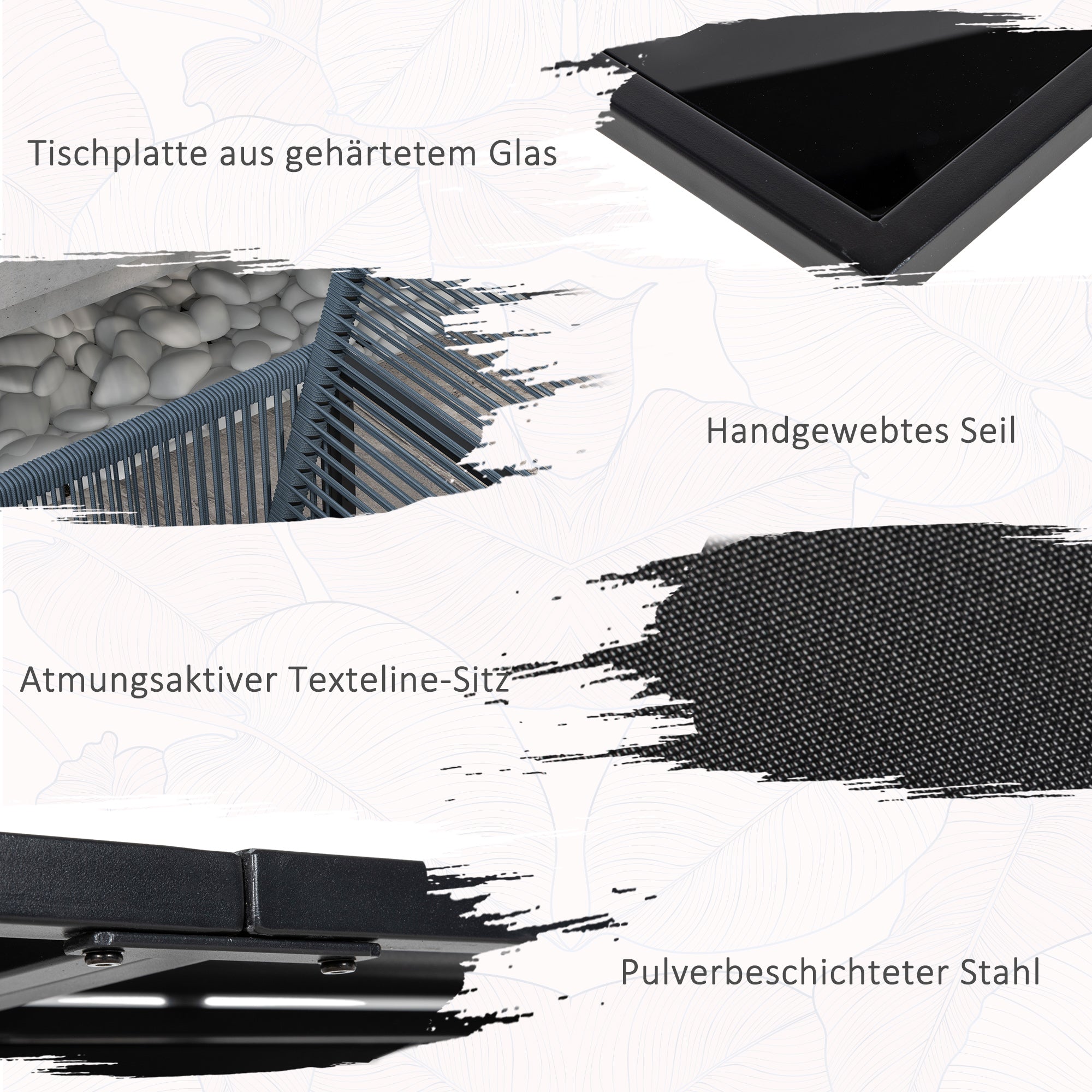 Outsunny 5-teiliges Gartenmöbel-Set, Gartensitzgruppe, Outdoor-Essgruppe, wetterbeständig, 1 Tisch, 4 Stühle, Grau