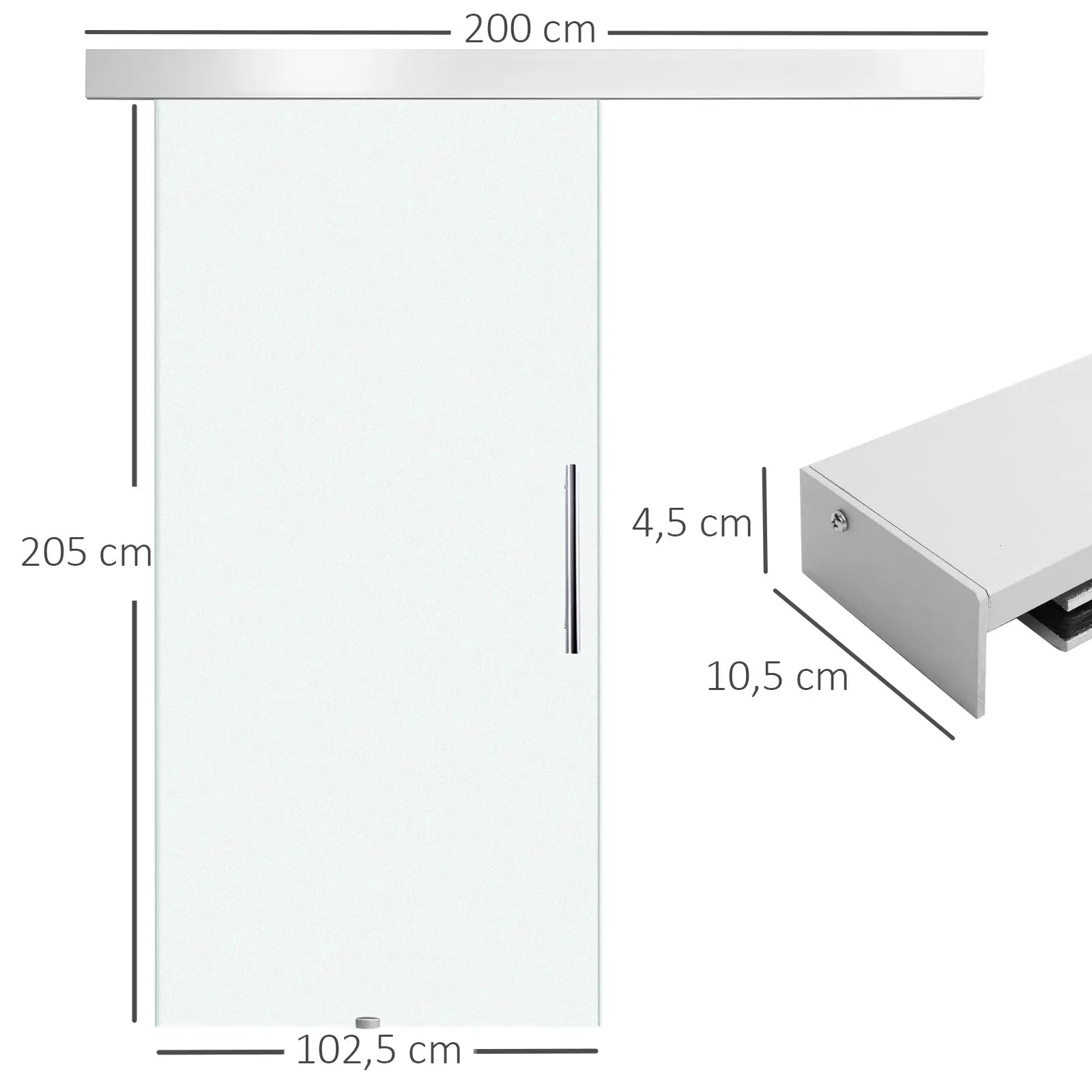 HOMCOM Glasschiebetür mit Aluminium-Hängesystem Komplettset
