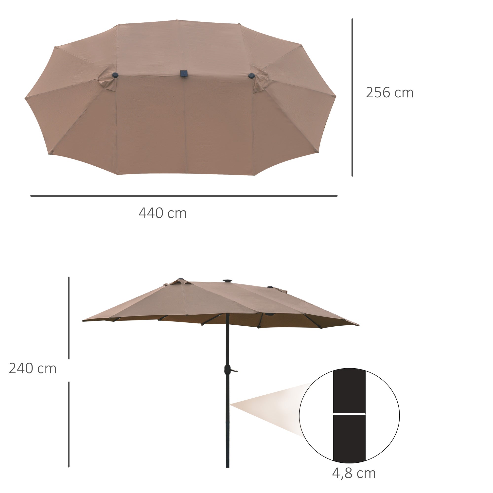 Outsunny Sonnenschirm Oval Khaki 440 x 260 cm
