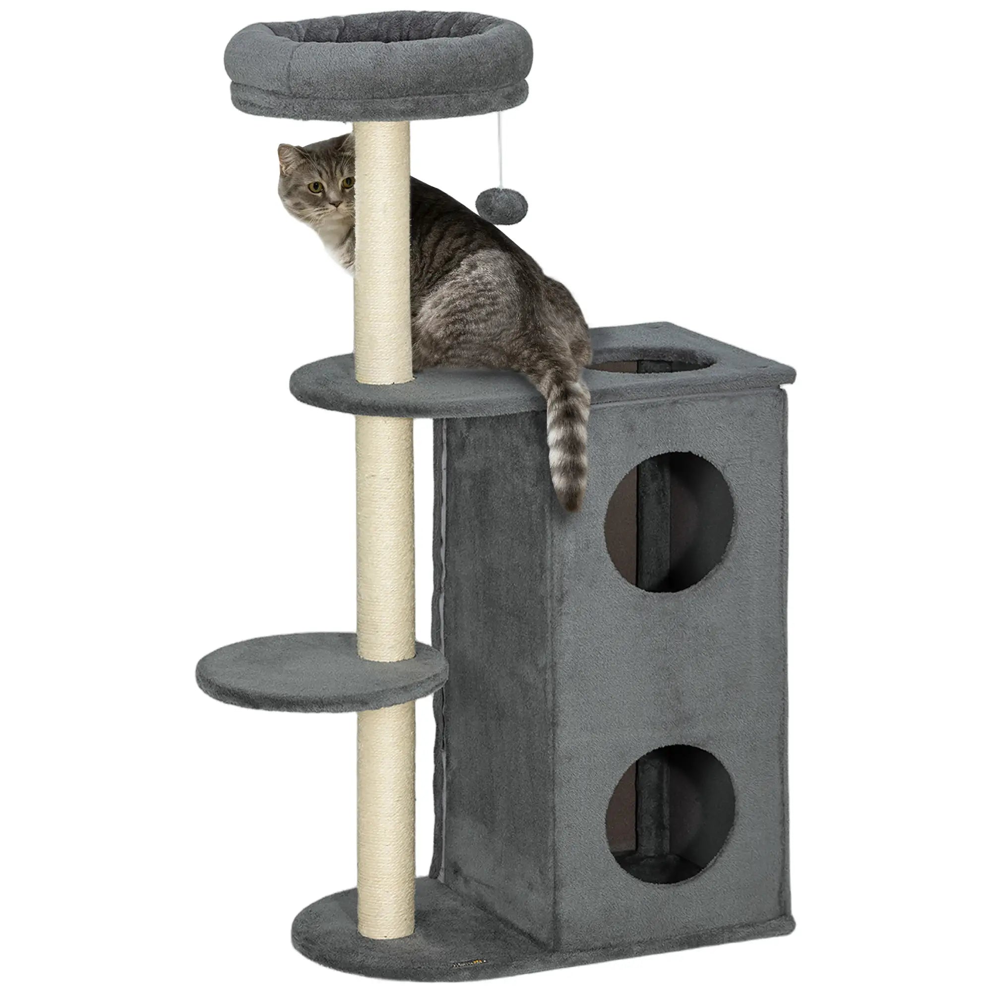PawHut Kratzbaum 111?cm mit Höhle & Spielball Grau