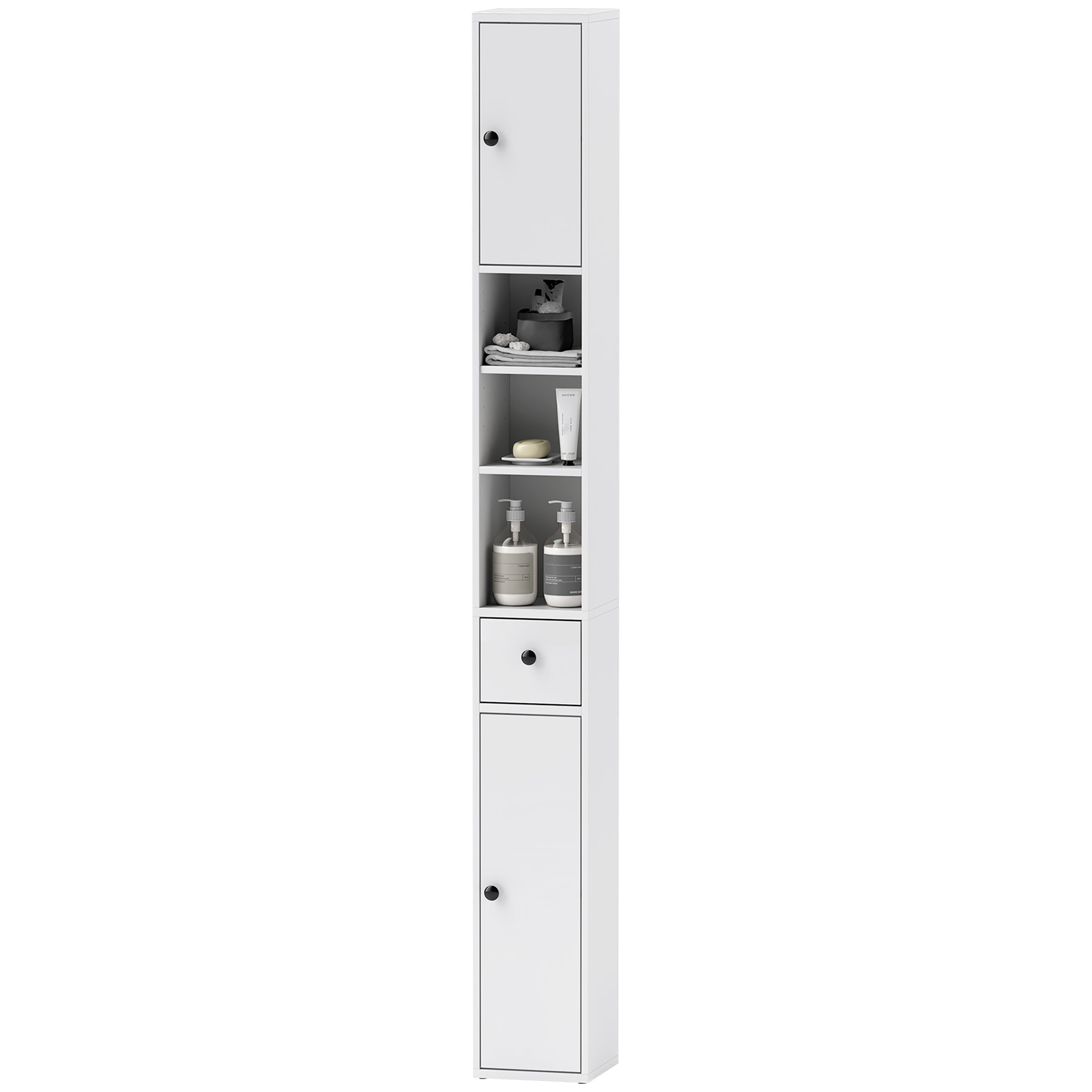 HOMCOM Badezimmerschrank, hoch und schlank, offene und geschlossene Bereiche, Weiß