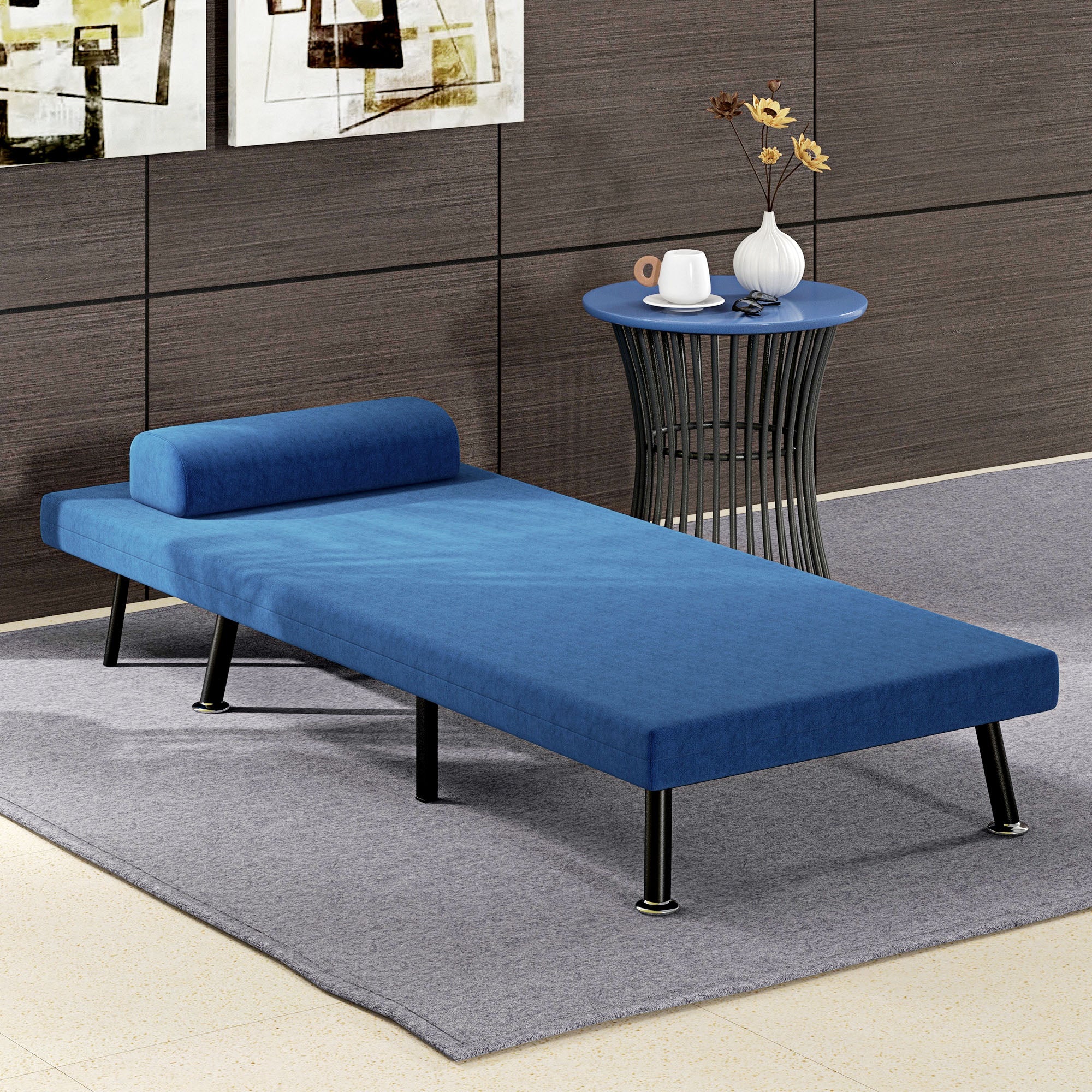 HOMCOM Klappsessel mit Bettfunktion, klappbarer Relaxsessel in Leinenoptik, Verstellbare Rückenlehne, 75x70x75 cm, Dunkelblau