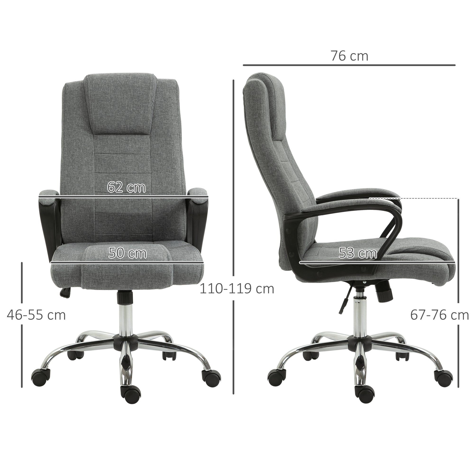 Vinsetto Bürostuhl Computerstuhl mit Wippenfunktion Kopfstütze ergonomischer Schreibtischstuhl drehbar höhenverstellbar Leinen-Touch Grau  62 x 76 x 110-119 cm