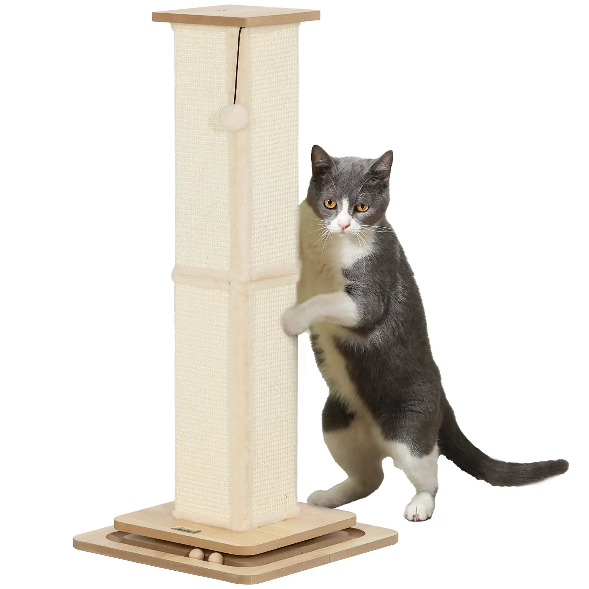 PawHut 3-in-1 Kratzstamm 87 cm mit Spielball & Sisalsäule