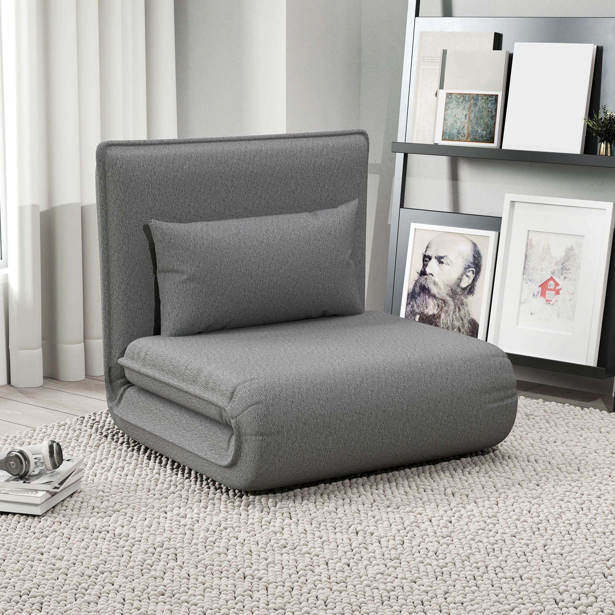 HOMCOM Bodensessel, 3-in-1-Design, Verstellbarer Bodenstuhl, Chaiselongue für Wohnzimmer, Schlafzimmer, Gästezimmer, Büro, Grau