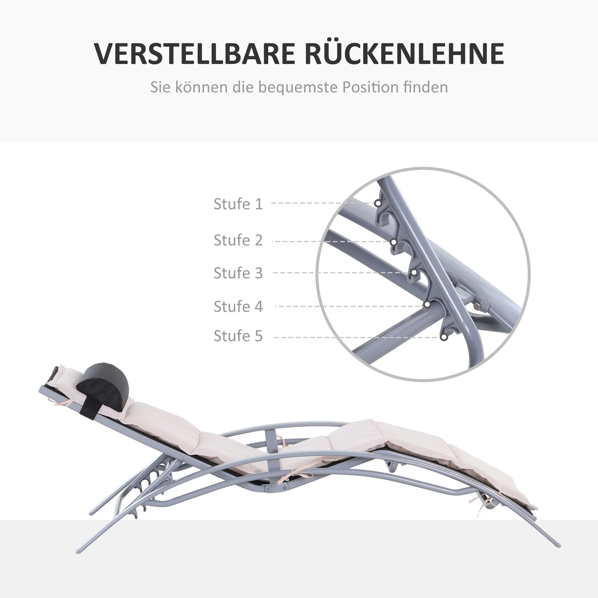Outsunny Sonnenliege höhenverstellbar Outdoor Aluminium Cremeweiß