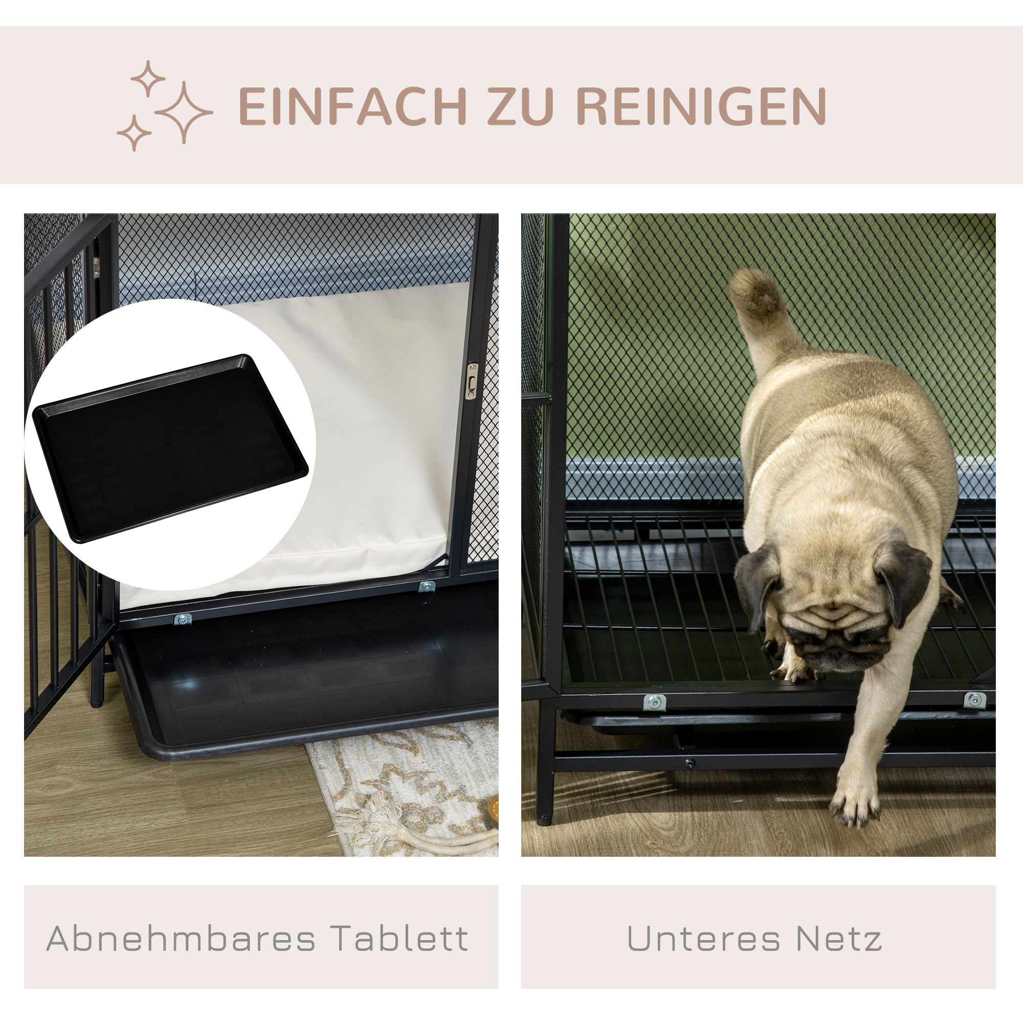 PawHut Hundekäfig, Hundebox, wasserabweisende Matte, herausnehmbare Bodenwanne, verriegelbar, Schwarz, 80 x 55 x 71 cm