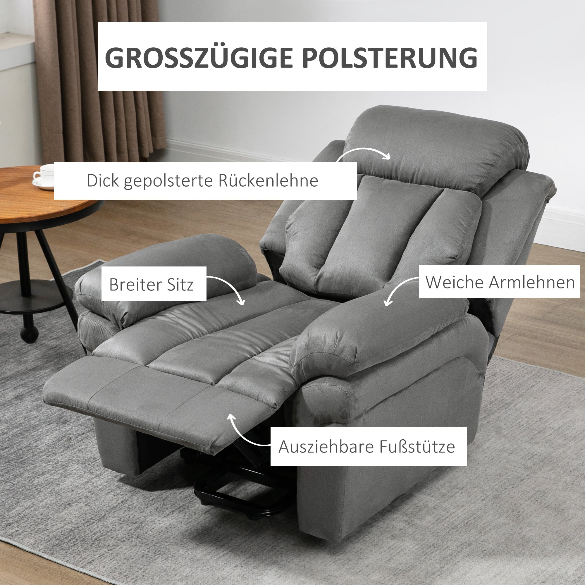 HOMCOM Fernsehsessel mit Aufstehhilfe, Relaxsessel. mit ausklappbarer Fußstütze, inkl. Fernbedienung, Grau