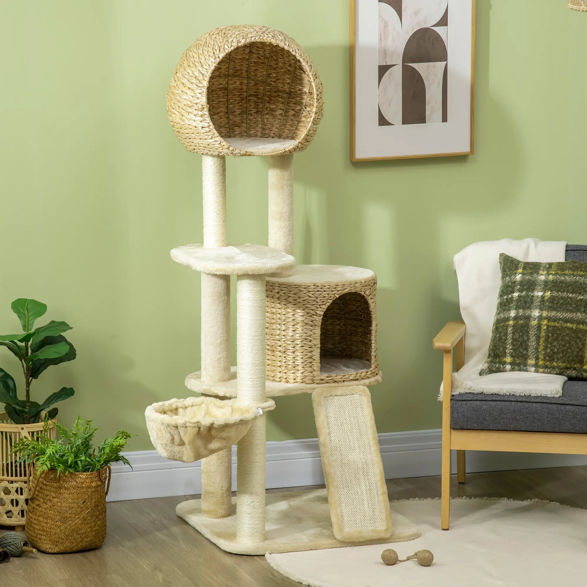 PawHut Kratzbaum Katzenhaus mit Hängematte und Aussichtsplattform