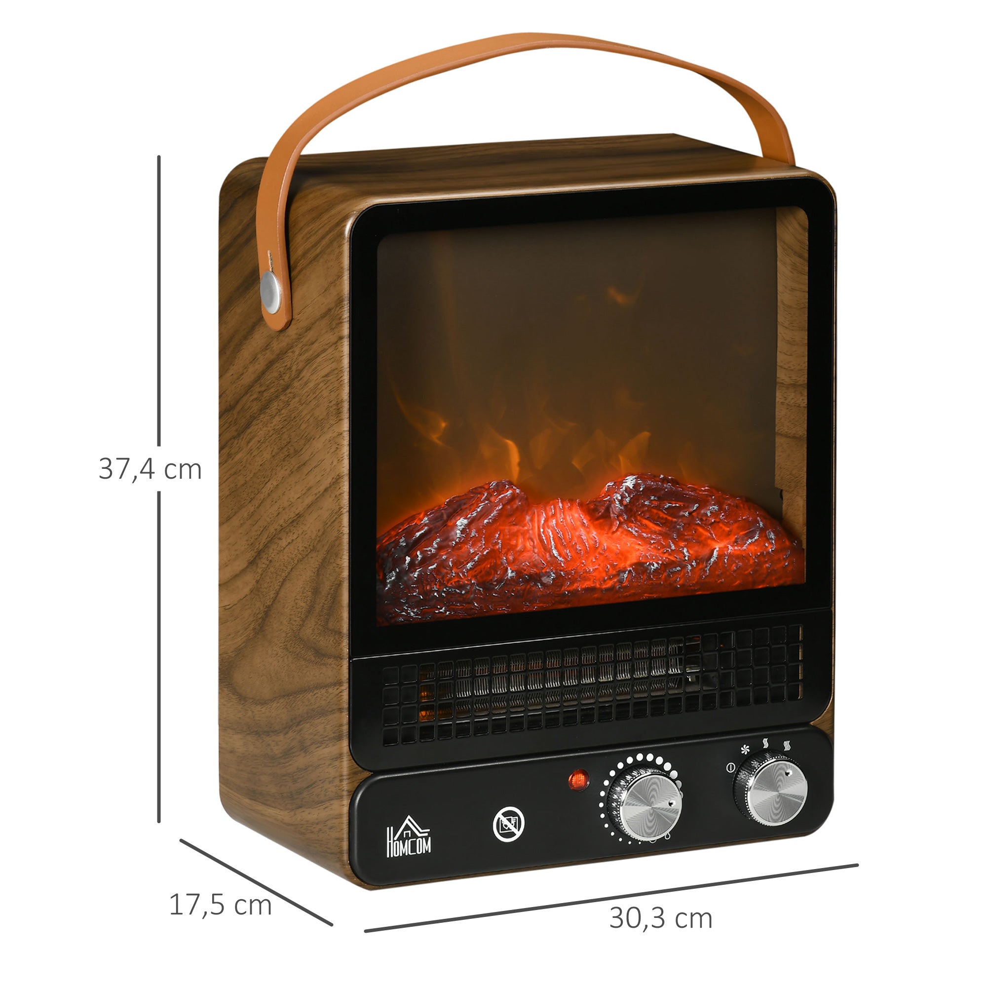 HOMCOM Elektrokamin, realistisches Feuer, 2 Heizmodi bis 50° C, Überhitzungsschutz, Walnussoptik, 30,3 x 17,5 x 37,4cm