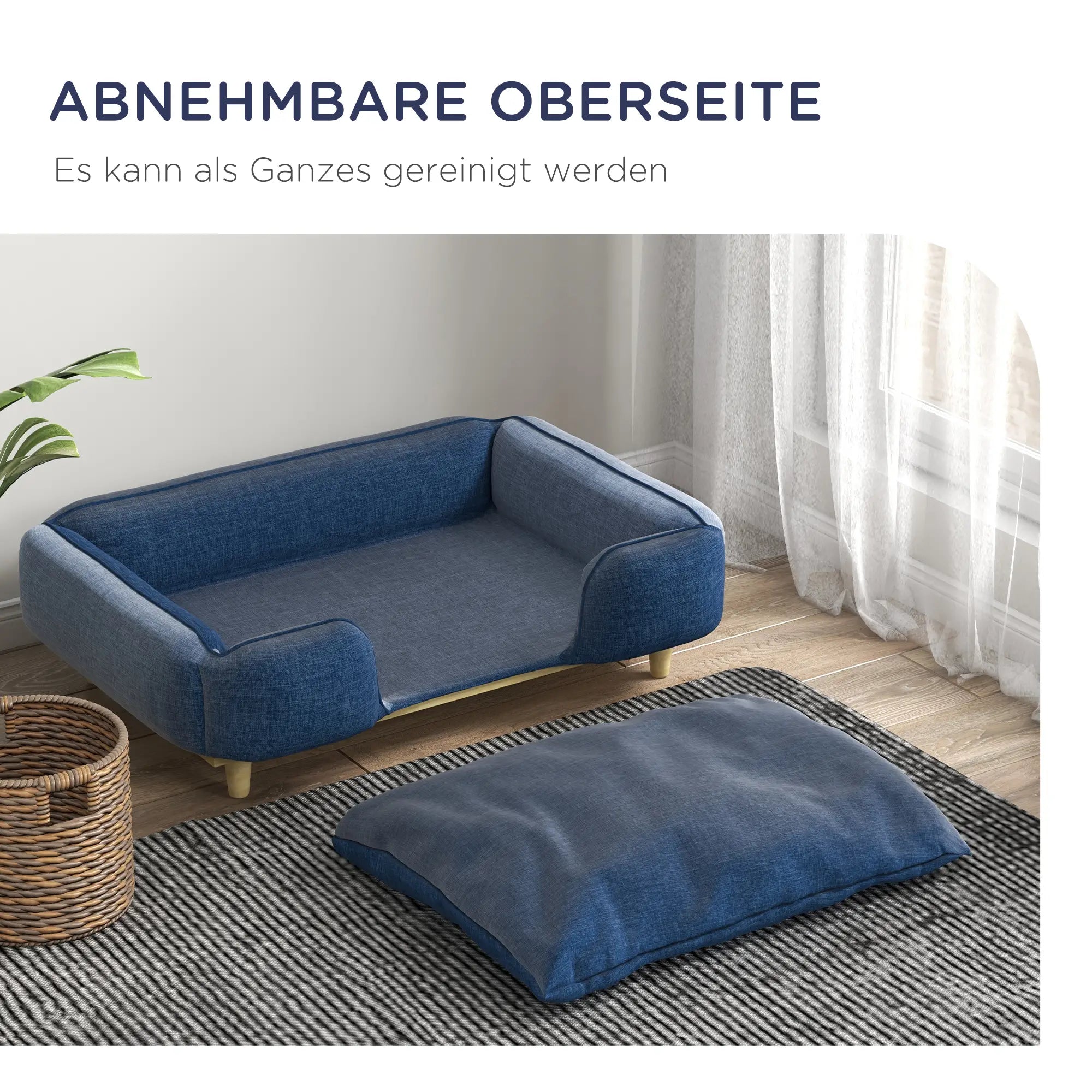 PawHut Hundesofa, Haustiersofa, Haustierbett, abnehmbares u. waschbares Polster, Natur+ Dunkelblau