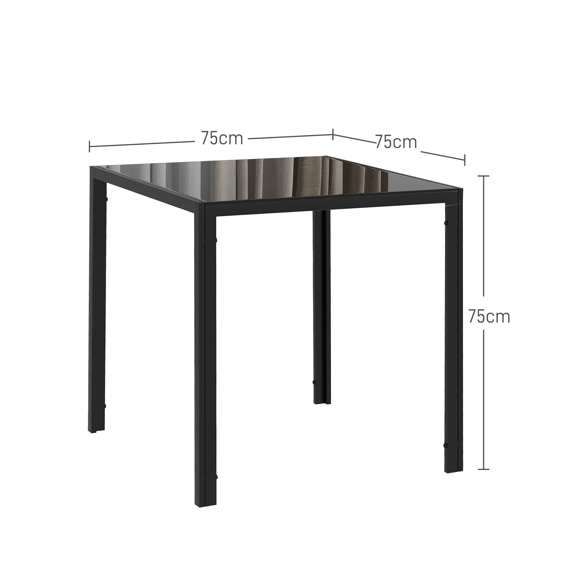 HOMCOM Quadratischer Esstisch für 4 Personen, Tischplatte aus Hartglas, für Küche und Esszimmer, 75 x 75 x 75 cm, Schwarz