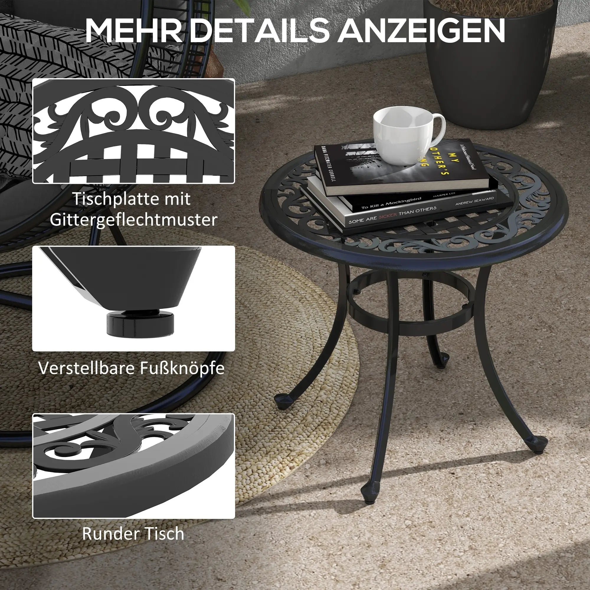 Beistelltisch 60x60 cm mit Alurahmen, Schwarz