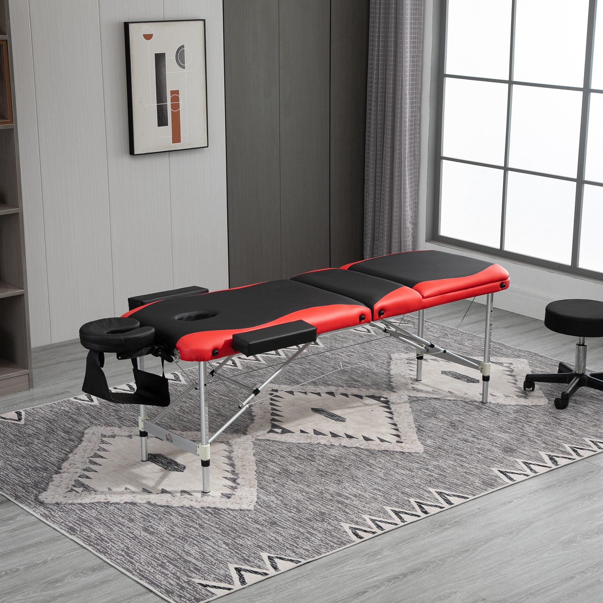 HOMCOM Massageliegen klappbar Kosmetikliegen höhenverstellbarer Massagetisch Massagebett Aluminium Schaumstoff Kunststoff Schwarz+Rot 215 x 81 x 61-84 cm