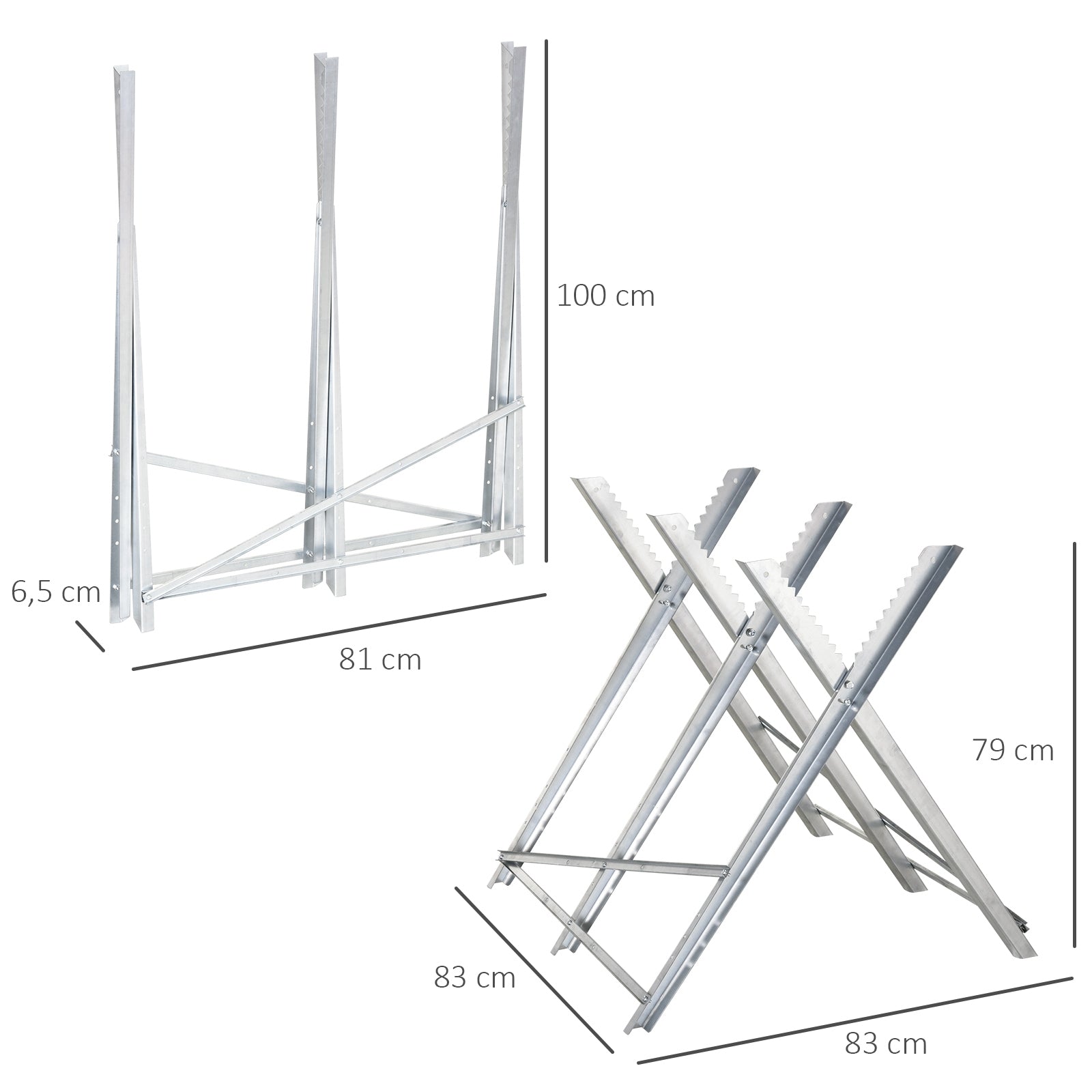 DURHAND Kettensägebock Sägebock zusammenklappbar Sägegestell für Brennholz Silber Metall 83 x 83 x 79 cm