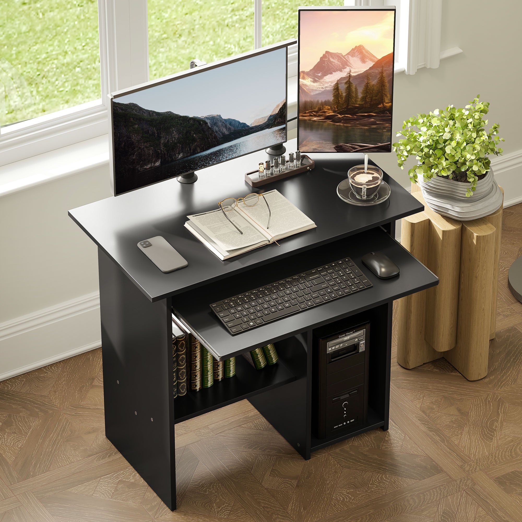 HOMCOM Computertisch, Schreibtisch, Spanplatte, Metall, 80 x 45 x 75 cm, Schwarz