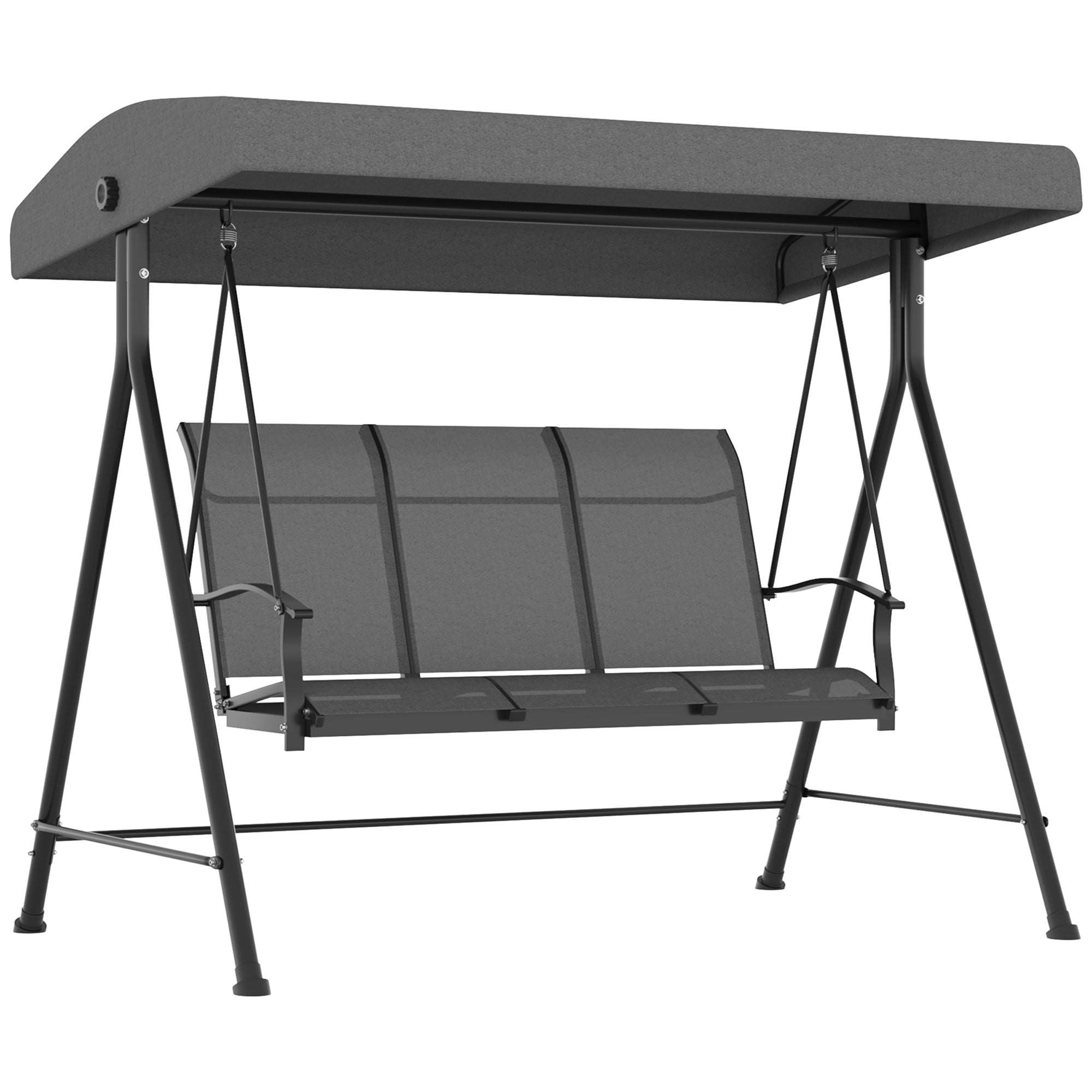 Outsunny Hollywoodschaukel, für 3 Personen, verstellbares Sonnendach, bis 240 kg, dunkelgrau, 195 x 118 x 170 cm