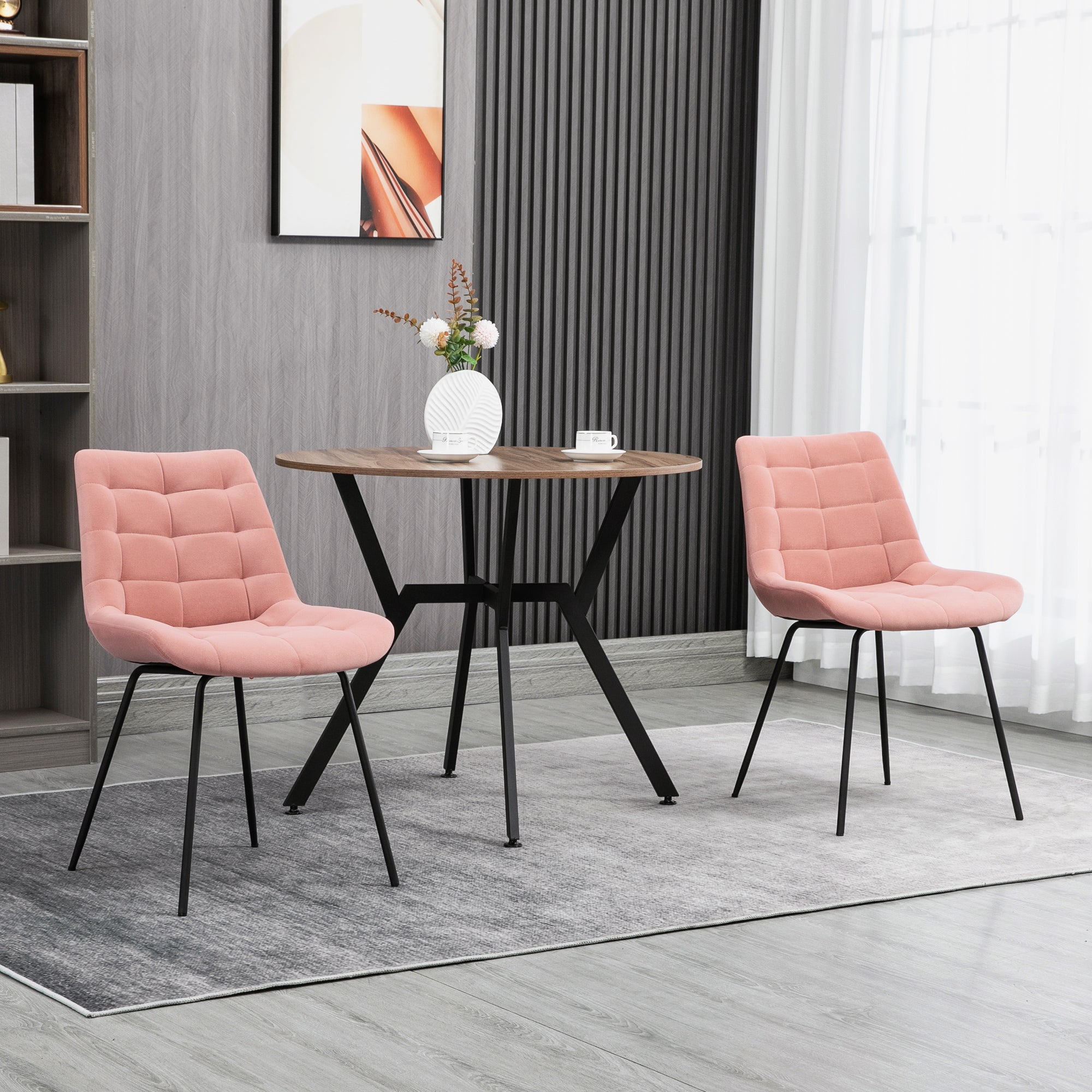 HOMCOM Esszimmerstuhl 2er-Set Retrodesign Akzentstuhl Rosa