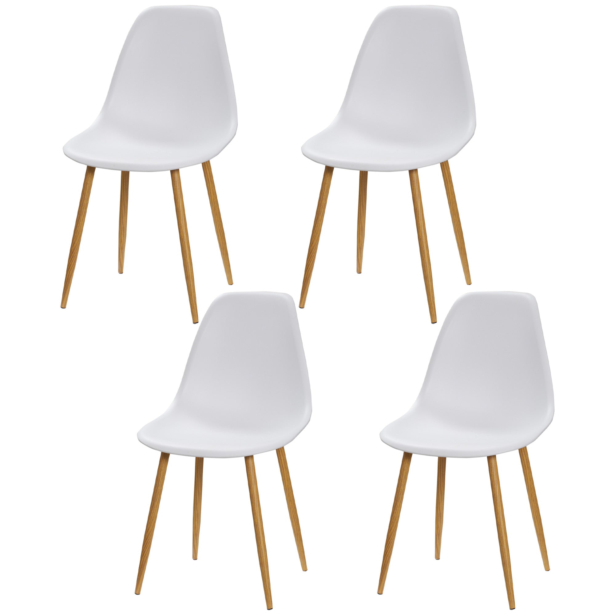 HOMCOM Esszimmerstuhl 4er-Set, Metallbeine in Holzoptik, rutschfeste Füße, bis 120 kg, Weiß/Holzdekor
