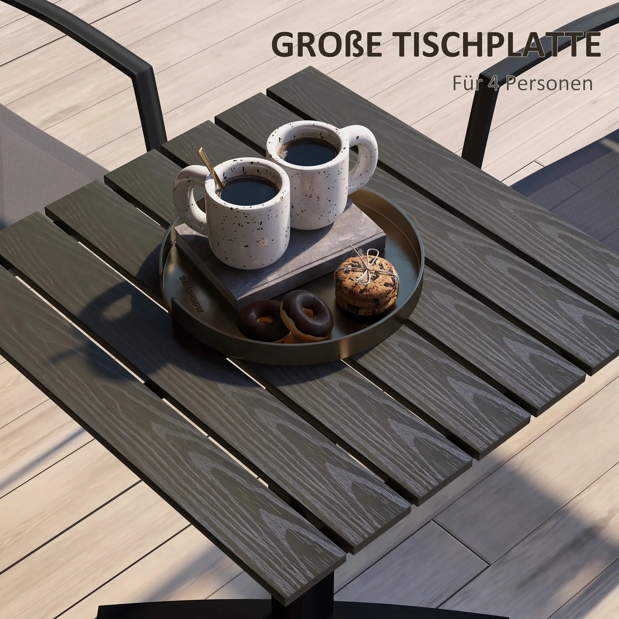 Outsunny Terrassentisch, für 4 Personen, Holzoptik, Aluminiumrahmen, 70 x 70 x 76 cm, Grau