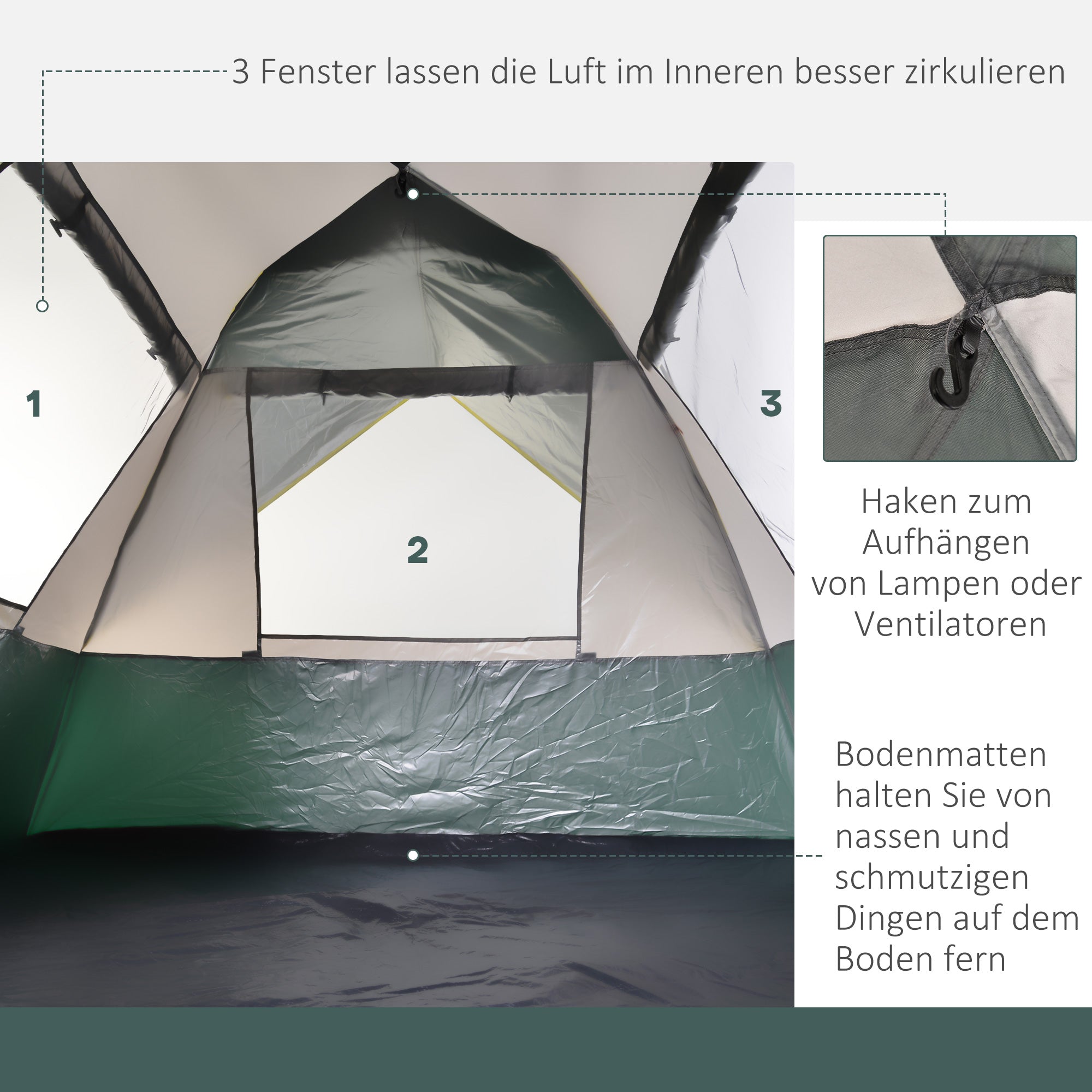 Outsunny Campingzelt für 3 Personen Pop-up Kuppelzelt mit Fenster, Packtasche, Haken, Bodenplane, Familienzelt mit 1000mm Wassersäule Zelt für Camping Reise Trekking Garten