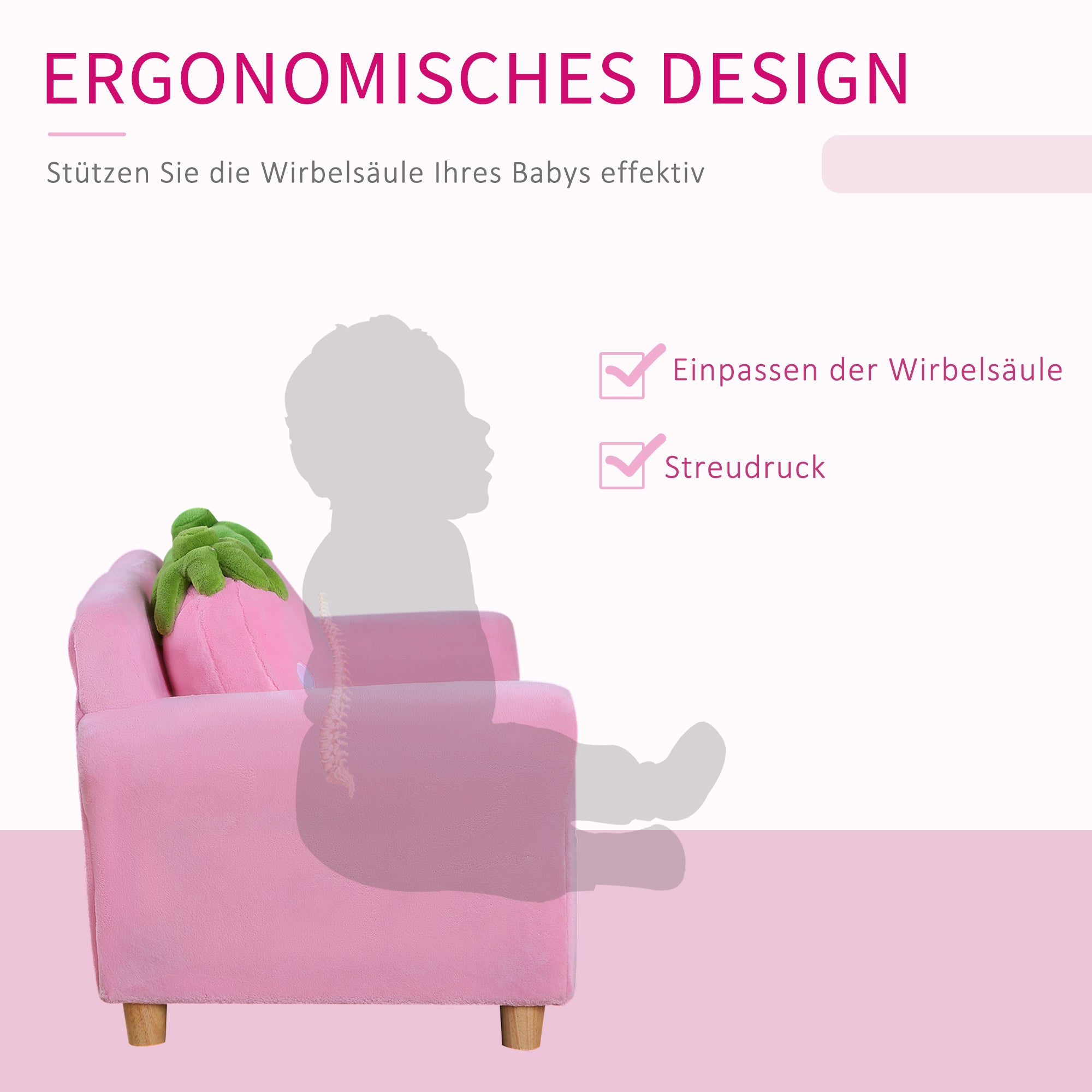 HOMCOM Kindersofa Kindersessel Sofa Couch Kinder Stuhl Kinderzimmer Softsofa Doppelsofa Einzelsofa(Erdbeersofa)