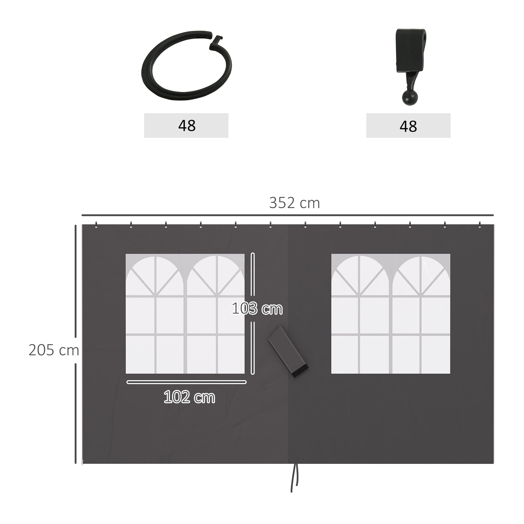Outsunny Pavillon-Seitenwände, 4 Seitenwand-Paneele für Gartenpavillon, mit Reißverschluss, 3 x 4 m Pavillon, Dunkelgrau
