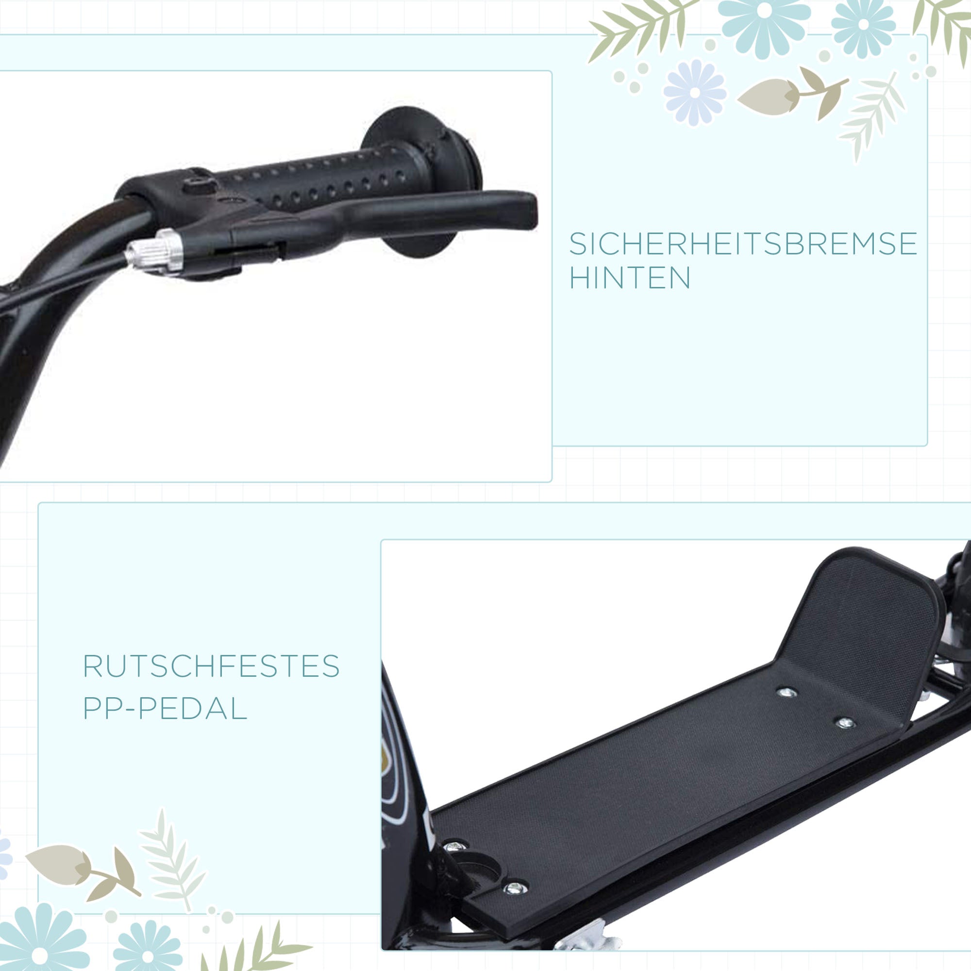 HOMCOM Kinderroller mit Hinterbremse Kickscooter 12 Zoll Tretroller Roller Scooter Cityroller für Kinder Kickboard Höhenverstellbar Stahl EVA Schwarz 120 x 52 x 80-88 cm