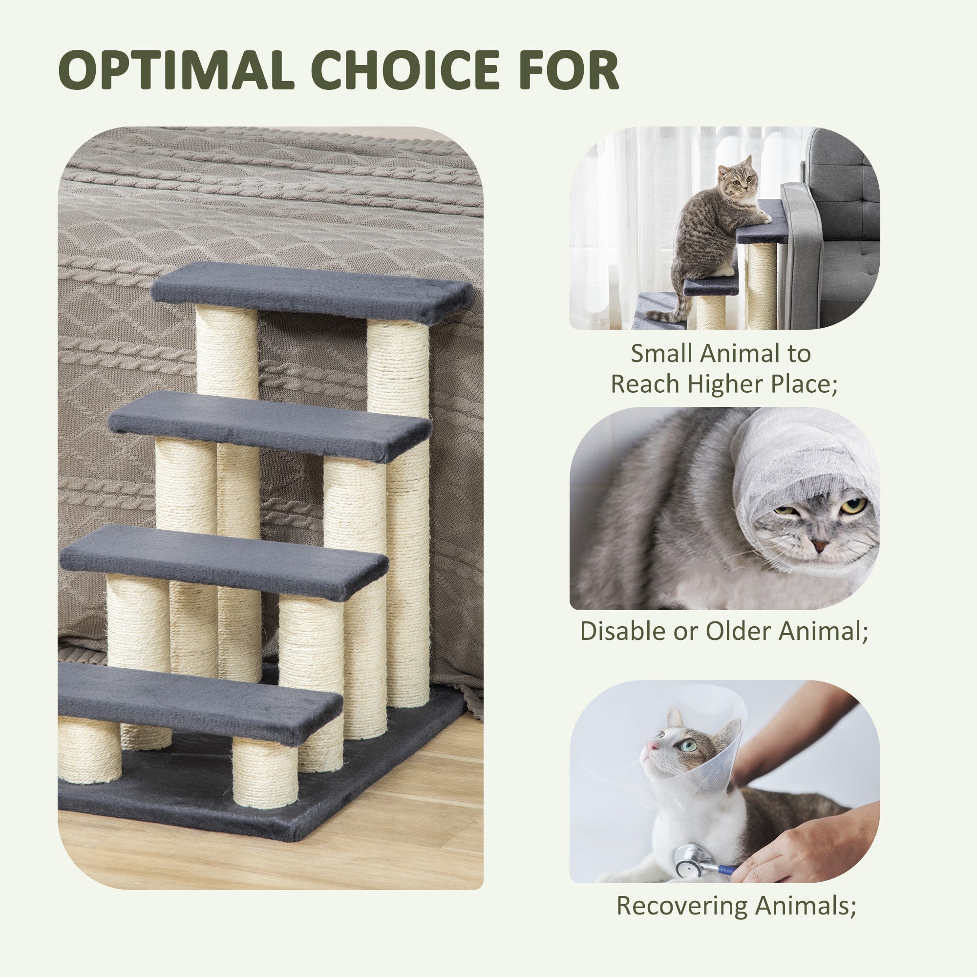 PawHut Hundetreppe 4 Stufen 59 cm Hoch Haustiertreppe für Katze und Hunde Hunderampe Katzentreppe Einstiegshilfe für Bett, Sofa, Couch Grau