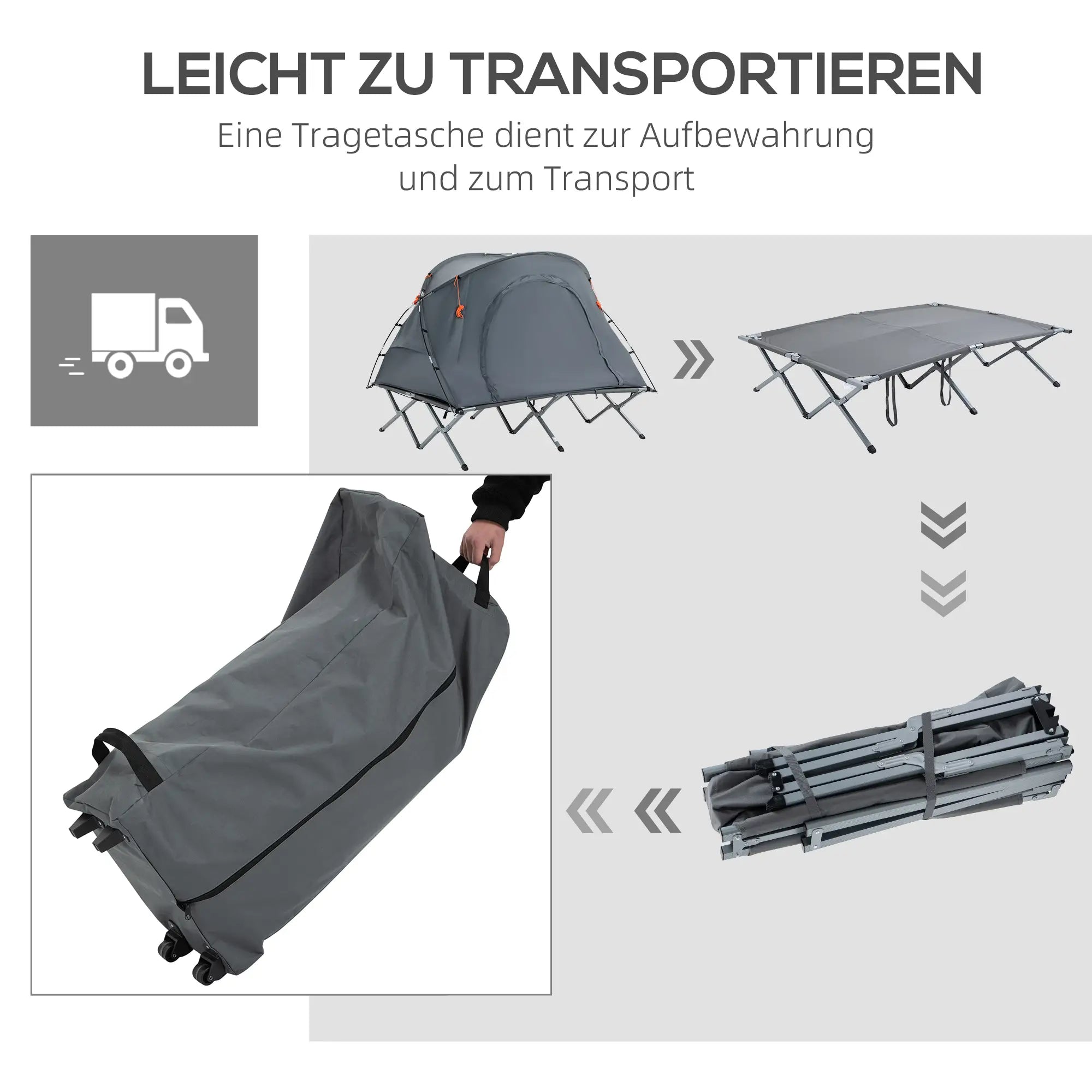 Outsunny Campingbett mit Zelt & Luftmatratze für 2 Personen, 200×146×159?cm, Grau