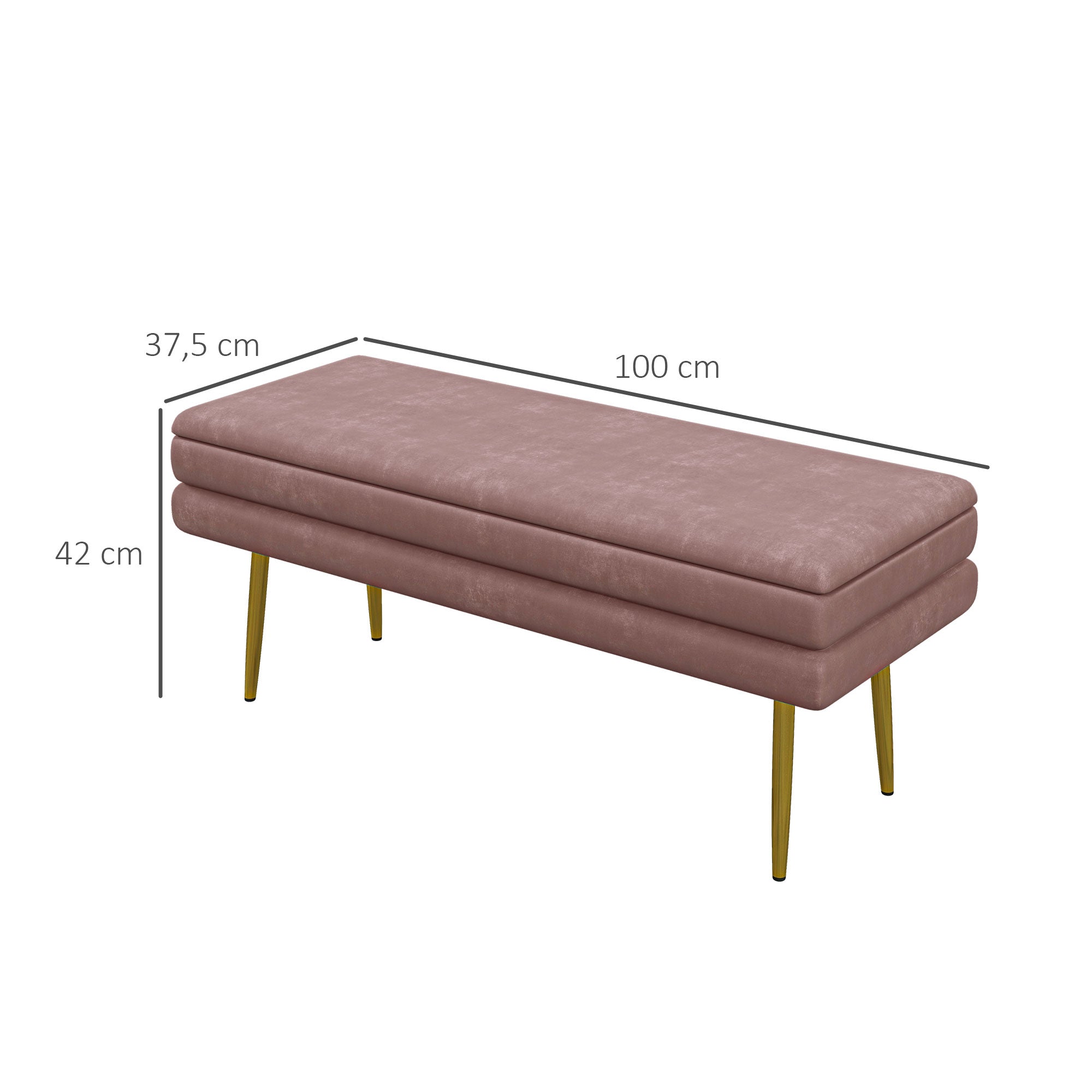 HOMCOM Sitzbank Polsterbank, mit Stauraum, Stahl, 100 x 37,5 x 42 cm, Rosa