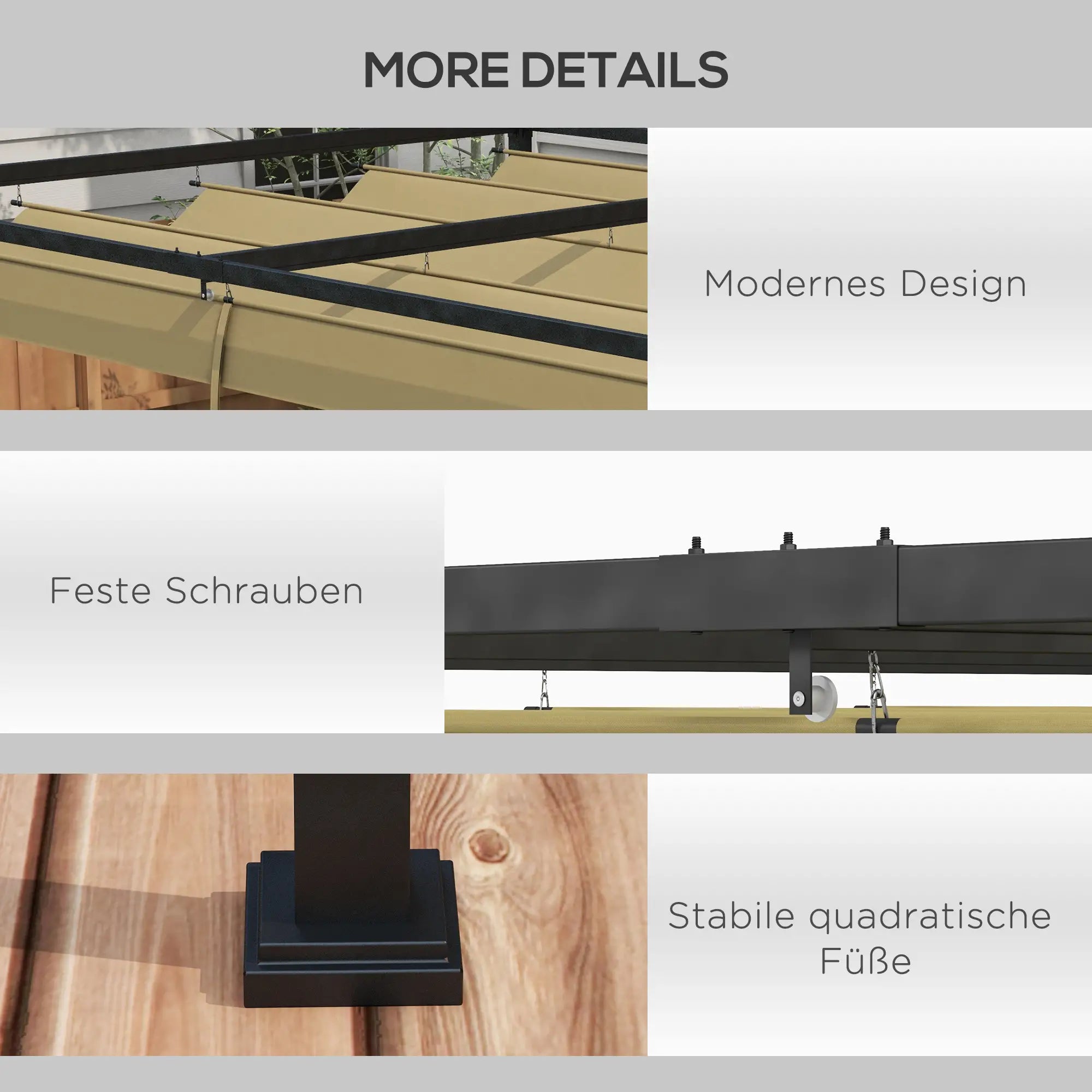 Outsunny Pergola Gartenpavillon mit Schiebedach UV-beständig