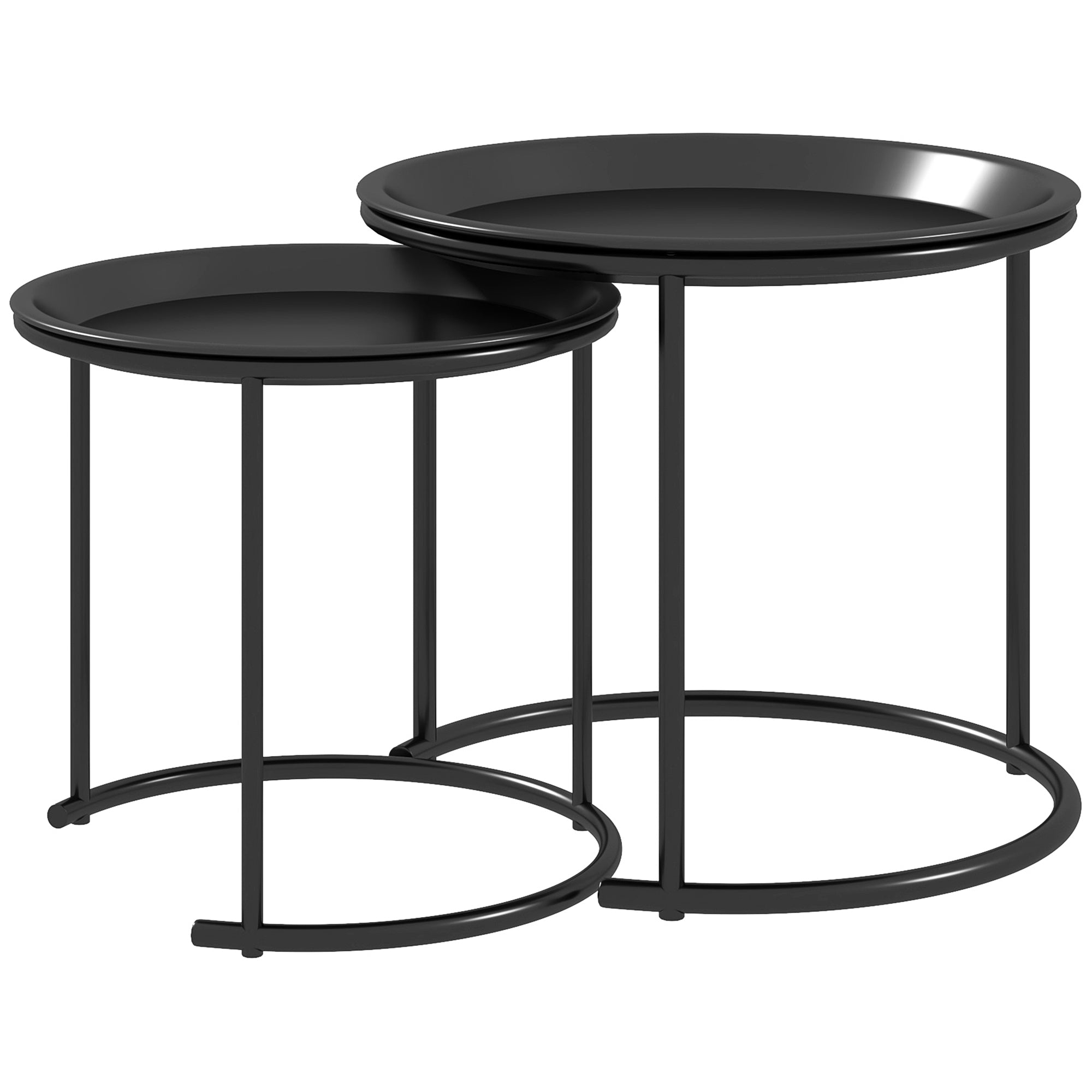 HOMCOM 2er-Set Beistelltische aus Metall, ineinander verschiebbar, Tischplatten als Tabletts verwendbar, Schwarz
