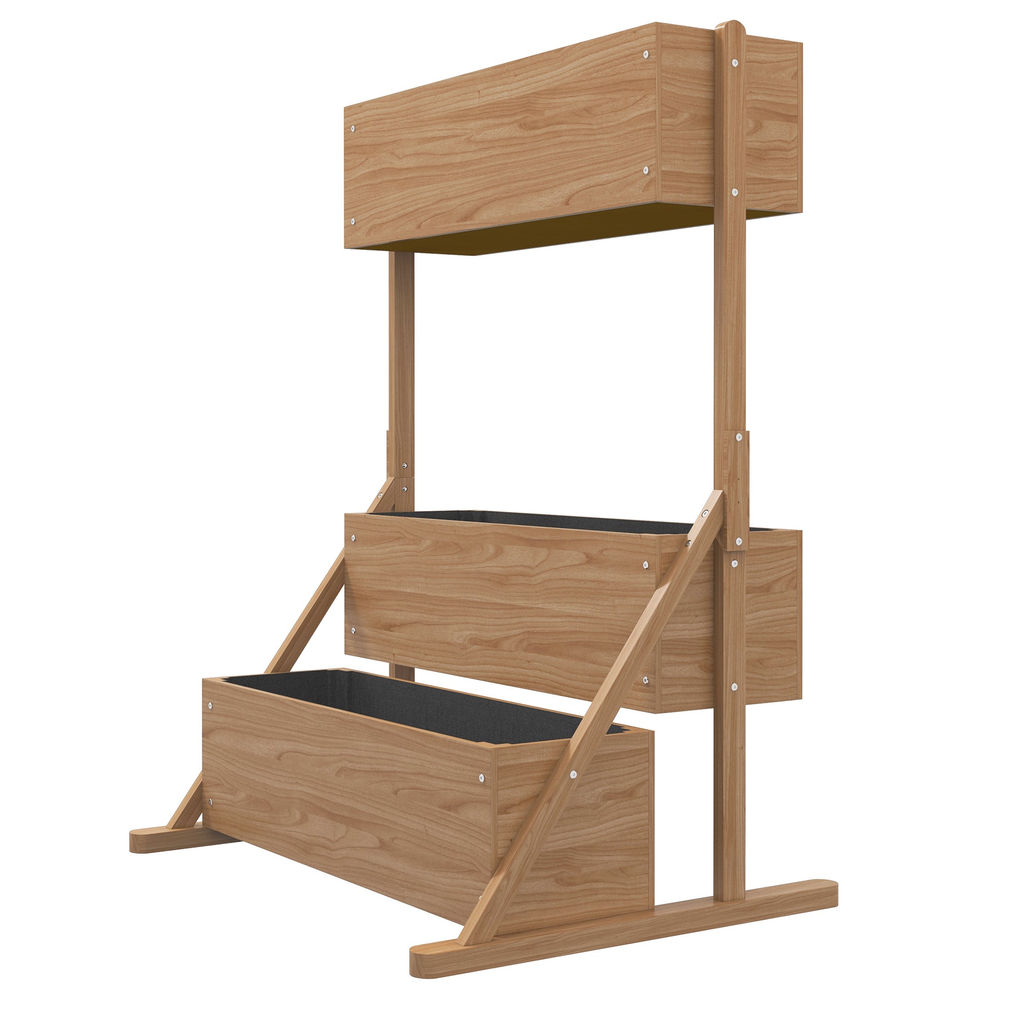 3-stufiges Hochbeet aus Holz mit Vlies, Natur 108 cm