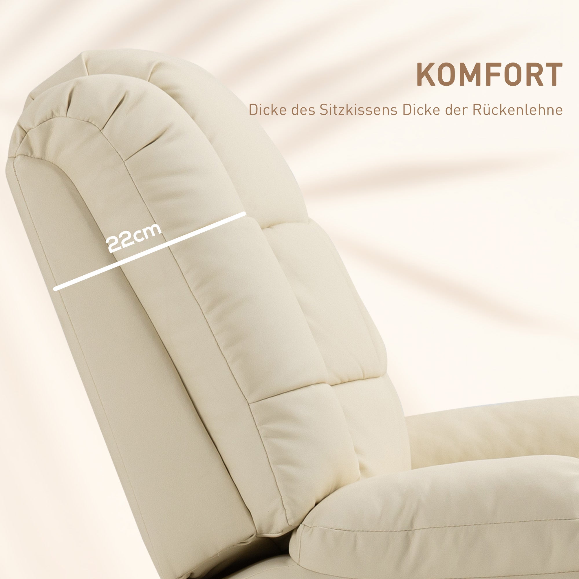 HOMCOM Massagesessel, Relaxsessel, 8 Vibrationspunkte, Liegefunktion, Kunstleder, cremeweiß, 94x99x99cm