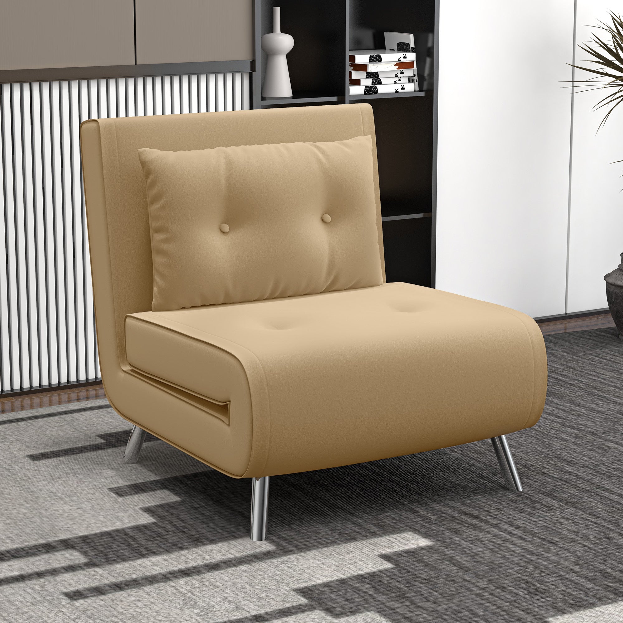 HOMCOM Liegesessel Sessel mit Liegefunktion Schlafsessel, Knopfheftung, Leinenoptik, 77 cm x 88 cm x 83 cm, Braun